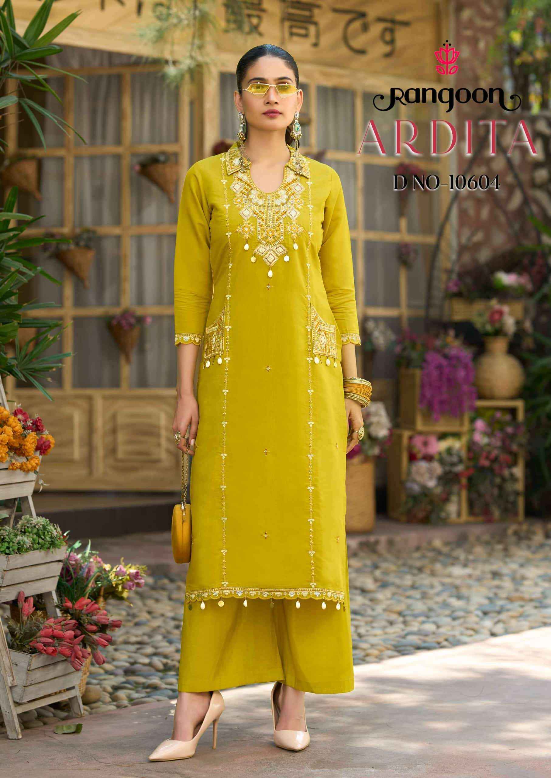 Rangoon Adrita Designer Kurti Palazzo Pair Catalog Wholesale Price ( 4 Pcs Catalogue )