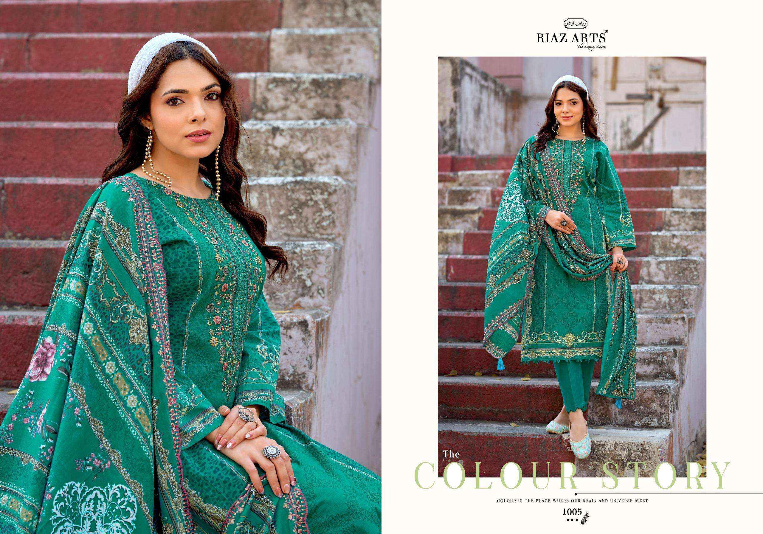 RIAZ ARTS BIN SAEED SURBHI COTTON EMBROIDERY WORK SUIT WHOLESALE PRICE ( 6 PCS CATALOGUE )