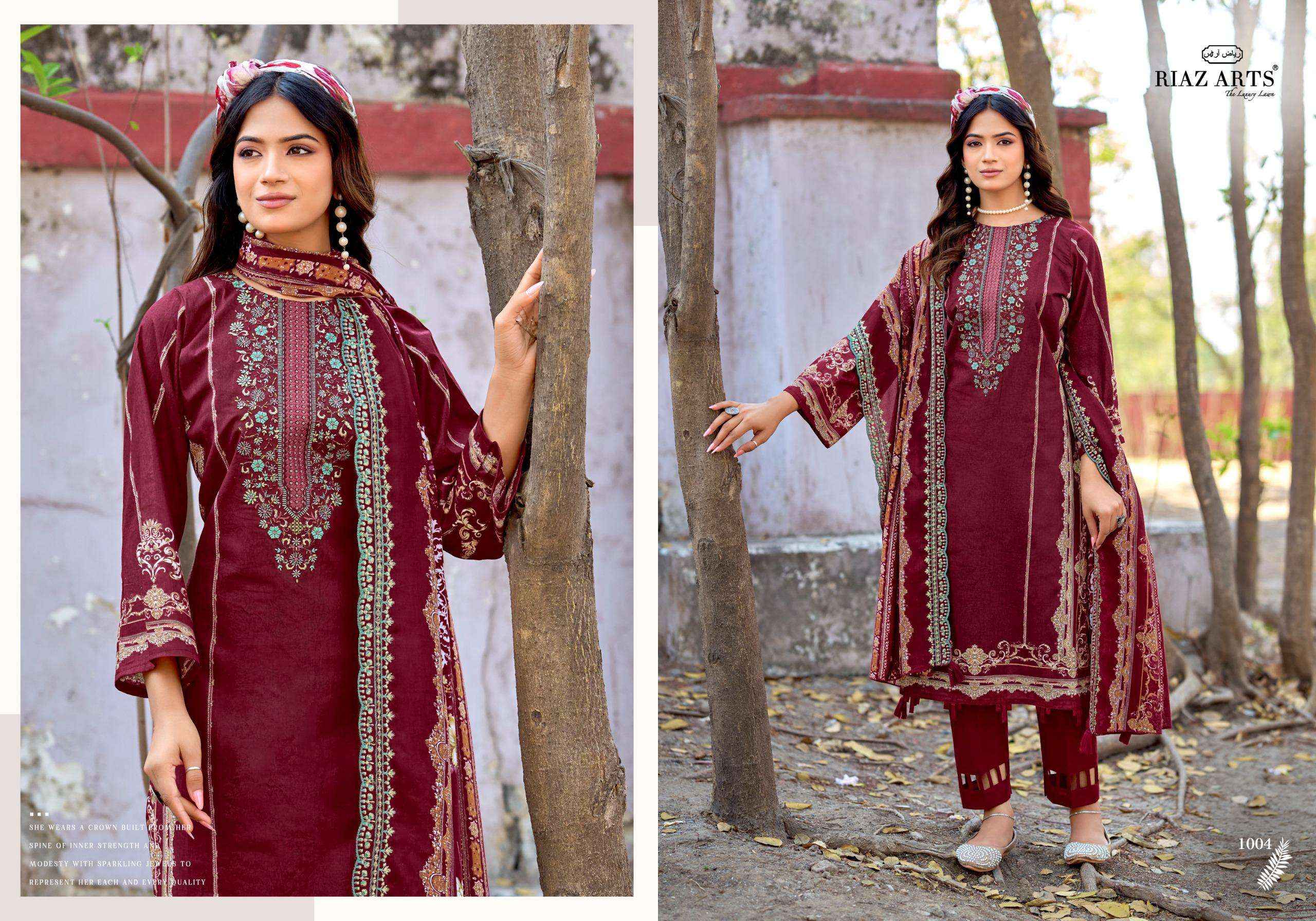RIAZ ARTS BIN SAEED SURBHI COTTON EMBROIDERY WORK SUIT WHOLESALE PRICE ( 6 PCS CATALOGUE )