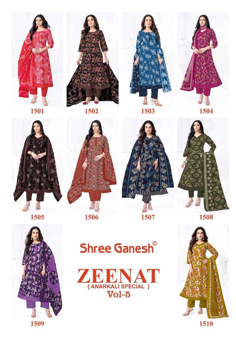 Shree Ganesh Zeenat Vol 5 Readymade Cotton Anarkali Dress Collection ( 10 Pcs Catalog )
