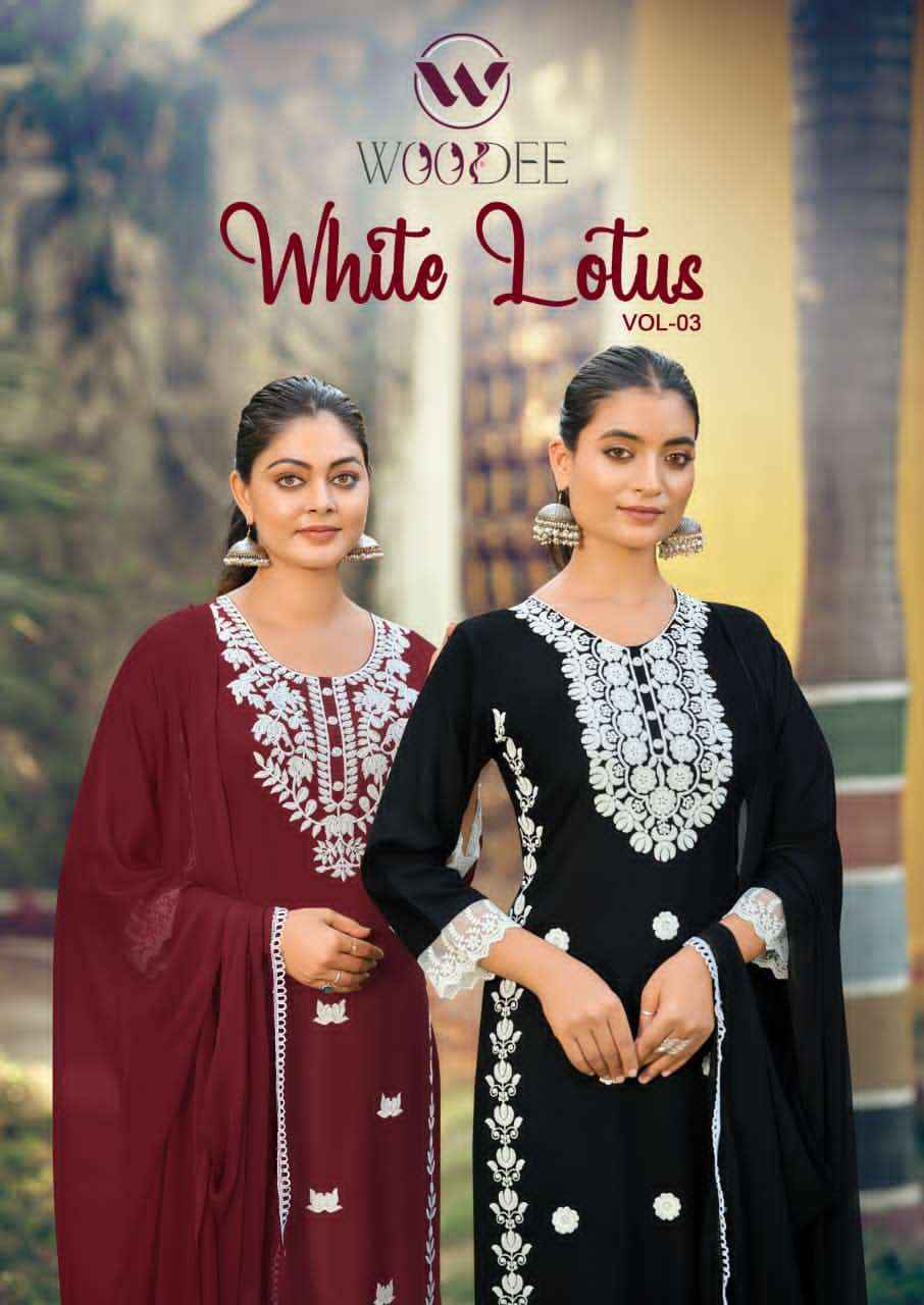 Woodee Fashion White Lotus Vol 3 Rayon Wholesale Online Price ( 6 Pcs Catalogue )