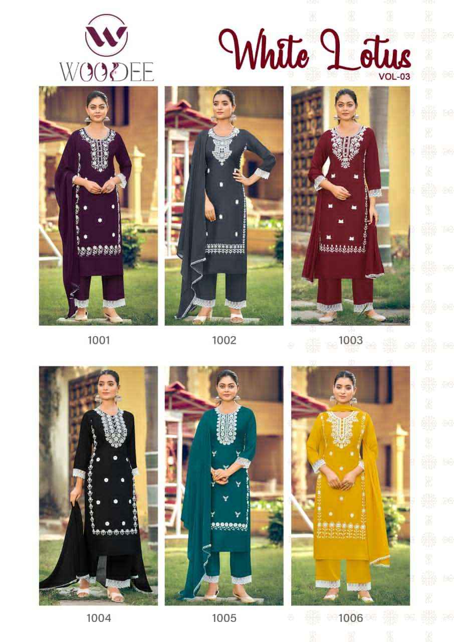 Woodee Fashion White Lotus Vol 3 Rayon Wholesale Online Price ( 6 Pcs Catalogue )