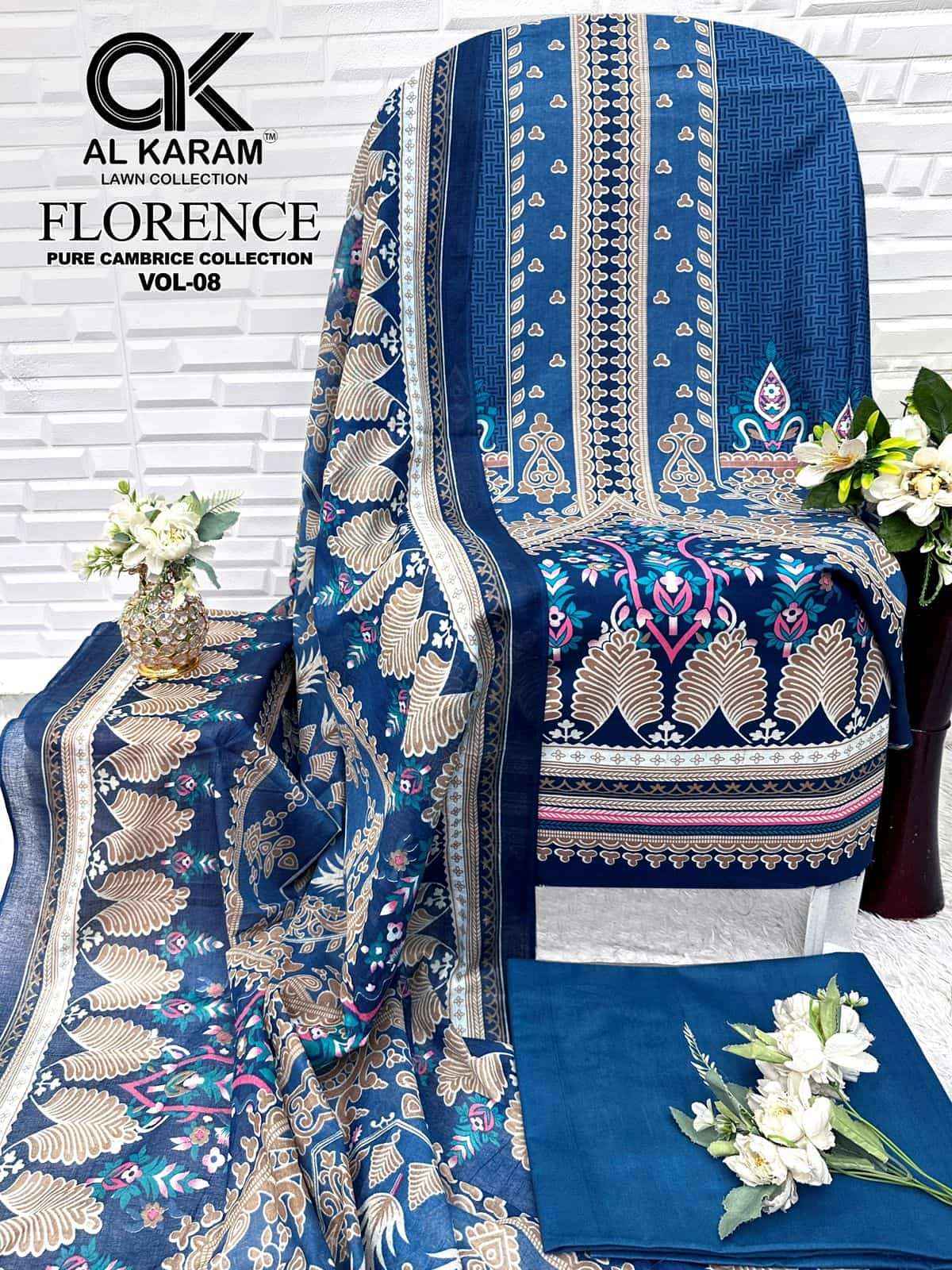 Al Karam Florence Vol 8 Pure Cambric Cotton Dress Material _ Wholesale Surat Collection ( 6 Pcs Catalog )