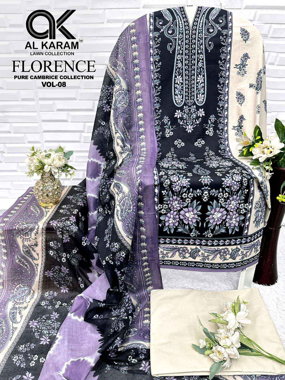 Al Karam Florence Vol 8 Pure Cambric Cotton Dress Material _ Wholesale Surat Collection ( 6 Pcs Catalog )