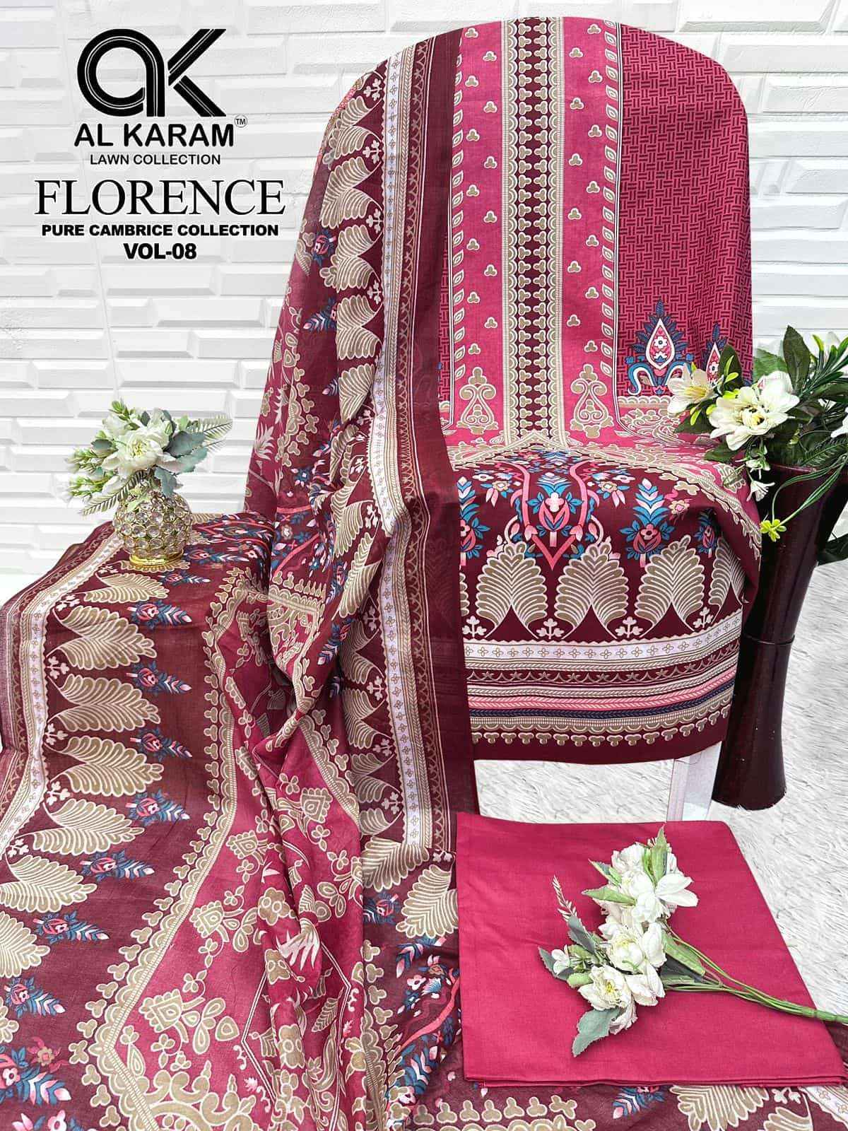 Al Karam Florence Vol 8 Pure Cambric Cotton Dress Material _ Wholesale Surat Collection ( 6 Pcs Catalog )