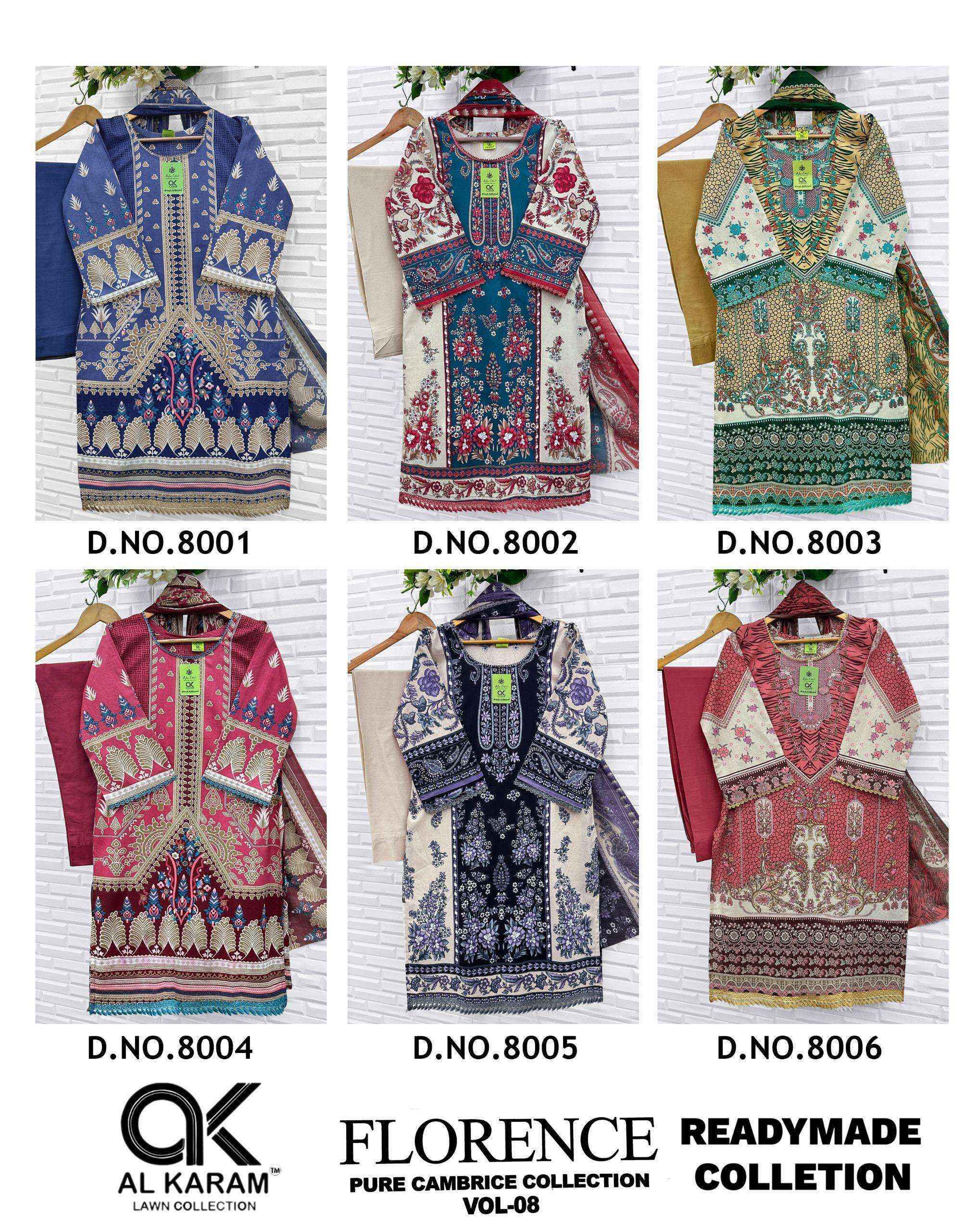 Al Karam Florence Vol 8 Readymade Suits, Wholesale Factory Price  ( 6 pcs Catalogue )