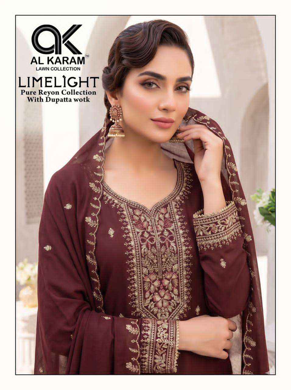 Al Karam Limelight Fancy Rayon Dress Material _ Wholesale Textile Market ( 5 Pcs Catalog )