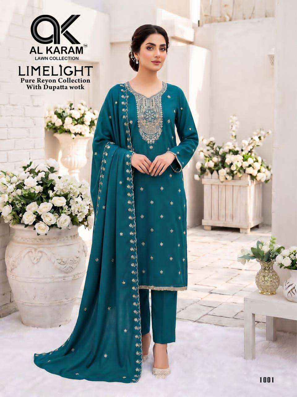 Al Karam Limelight Fancy Rayon Dress Material _ Wholesale Textile Market ( 5 Pcs Catalog )