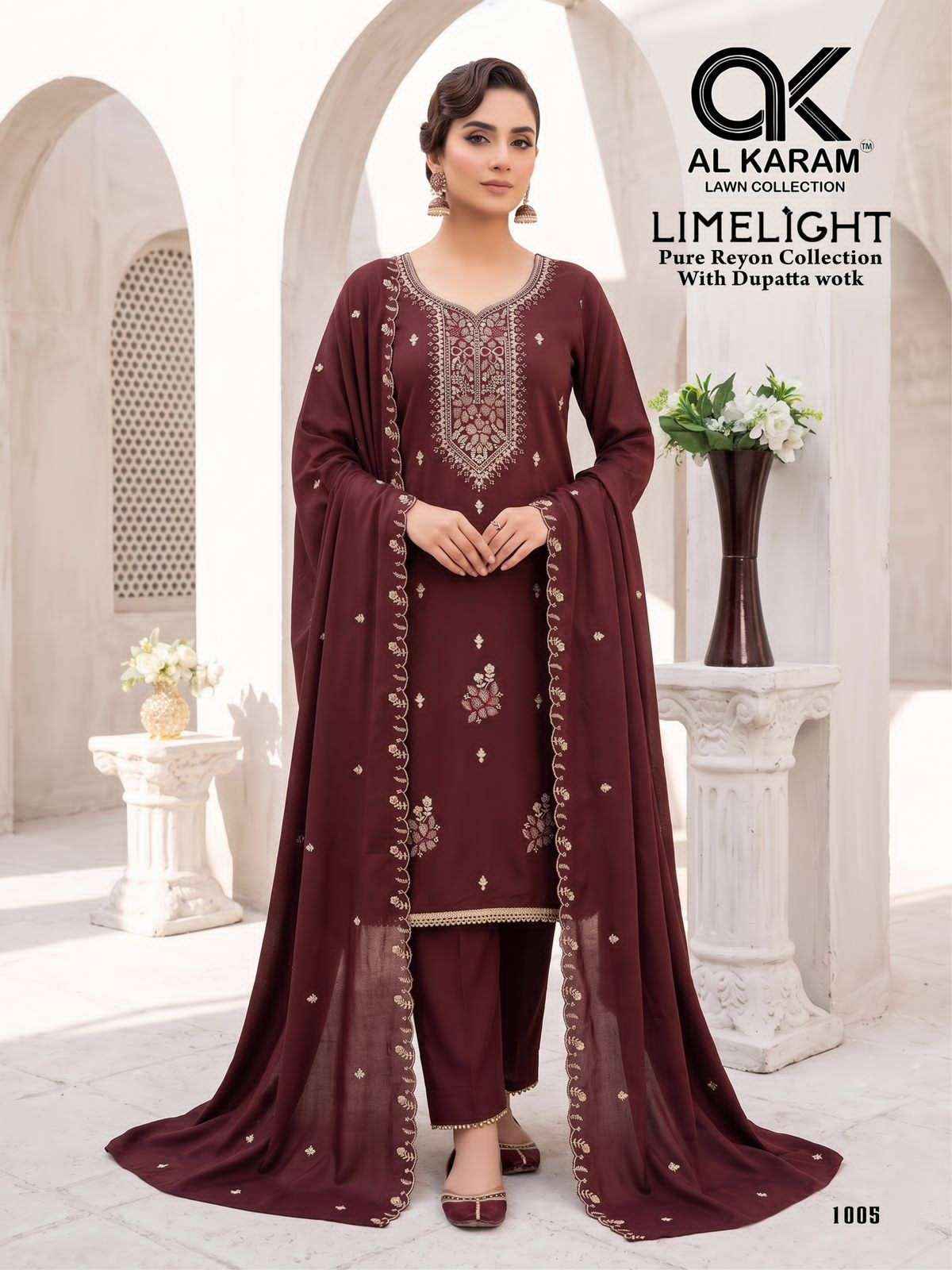 Al Karam Limelight Fancy Rayon Dress Material _ Wholesale Textile Market ( 5 Pcs Catalog )
