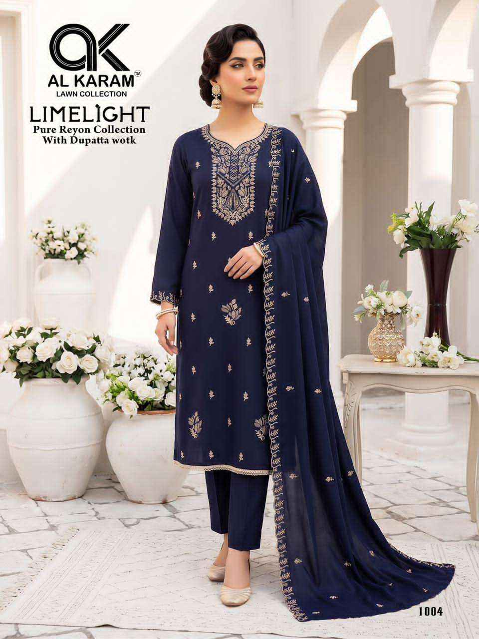 Al Karam Limelight Fancy Rayon Dress Material _ Wholesale Textile Market ( 5 Pcs Catalog )