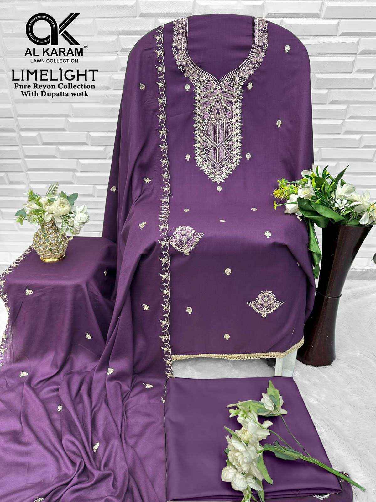 Al Karam Limelight Fancy Rayon Dress Material _ Wholesale Textile Market ( 5 Pcs Catalog )