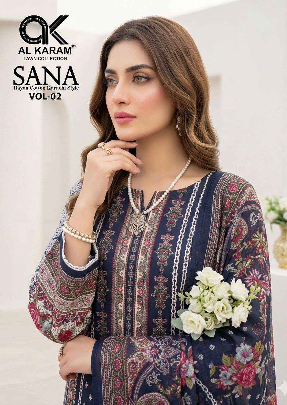 Al Karam Sana Vol 2 Rayon Pakistani Suits, Lowest Price ( 8 pcs Catalogue )