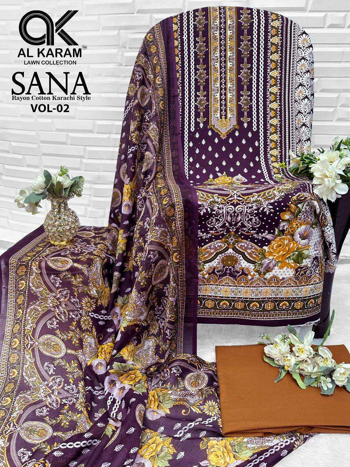 Al Karam Sana Vol 2 Rayon Pakistani Suits, Lowest Price ( 8 pcs Catalogue )