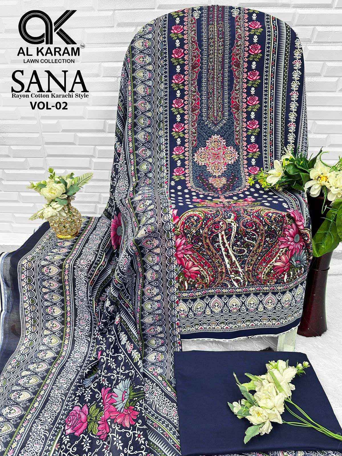 Al Karam Sana Vol 2 Rayon Pakistani Suits, Lowest Price ( 8 pcs Catalogue )