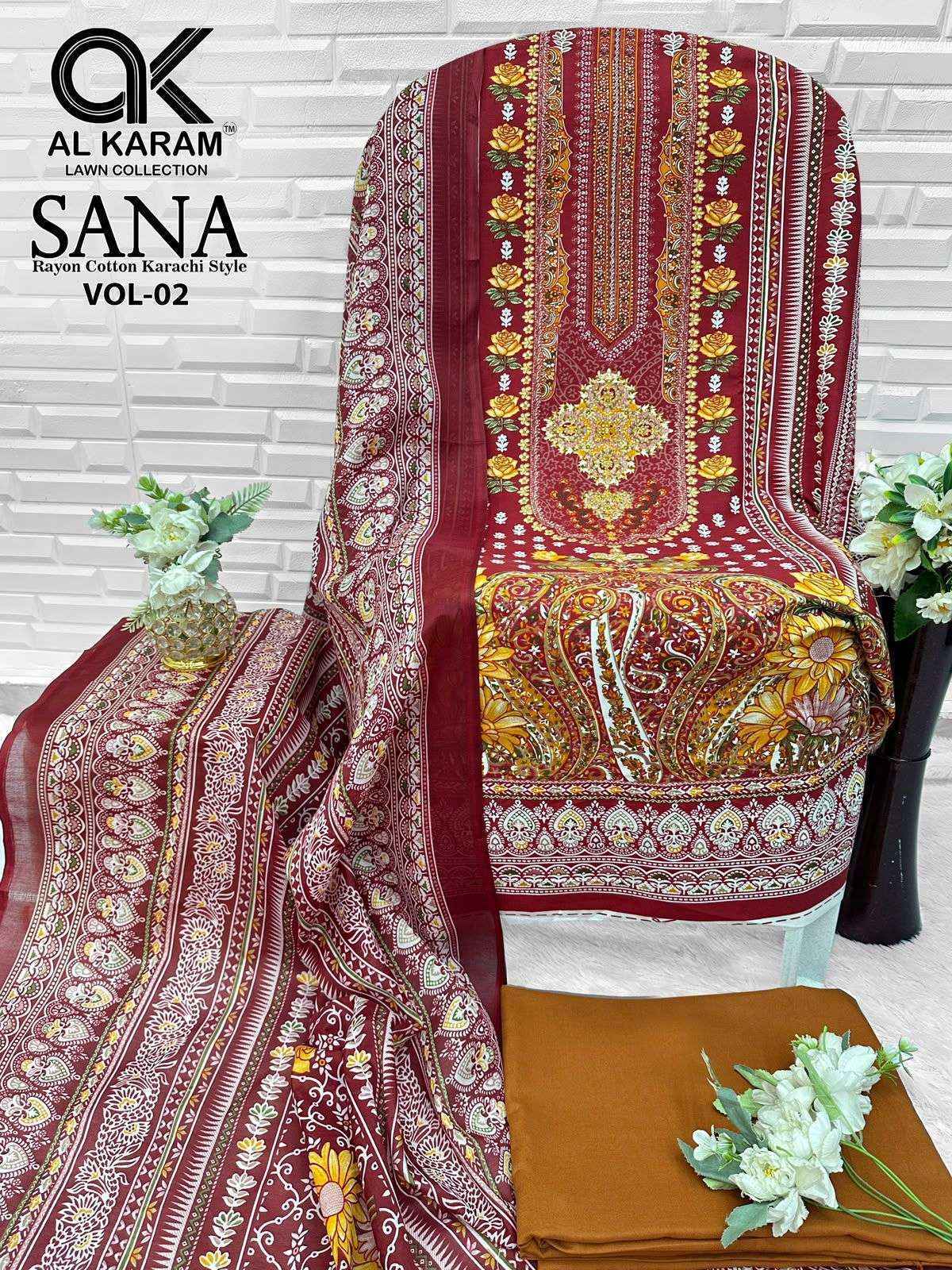 Al Karam Sana Vol 2 Rayon Pakistani Suits, Lowest Price ( 8 pcs Catalogue )