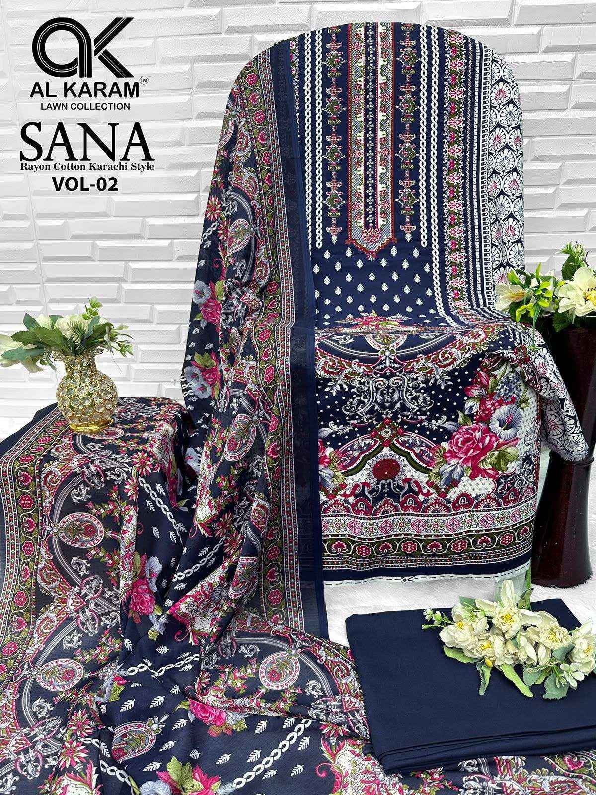 Al Karam Sana Vol 2 Rayon Pakistani Suits, Lowest Price ( 8 pcs Catalogue )