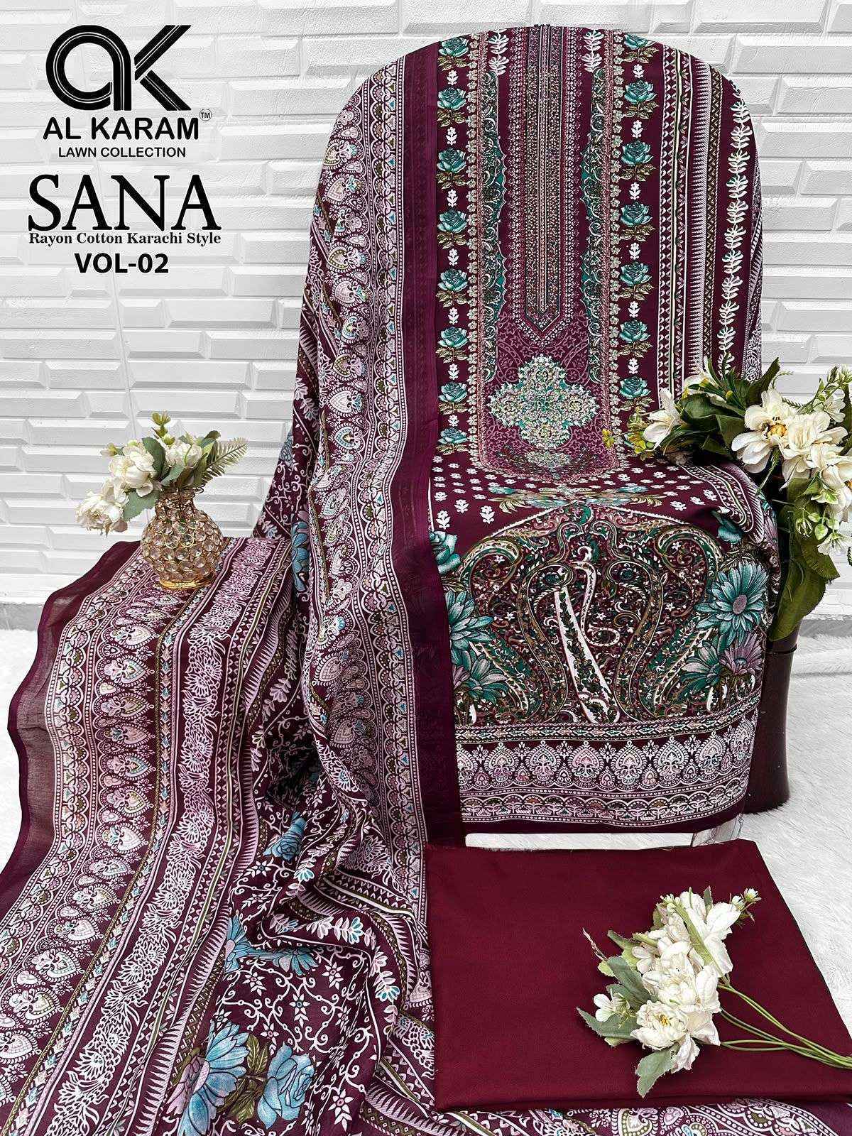 Al Karam Sana Vol 2 Rayon Pakistani Suits, Lowest Price ( 8 pcs Catalogue )