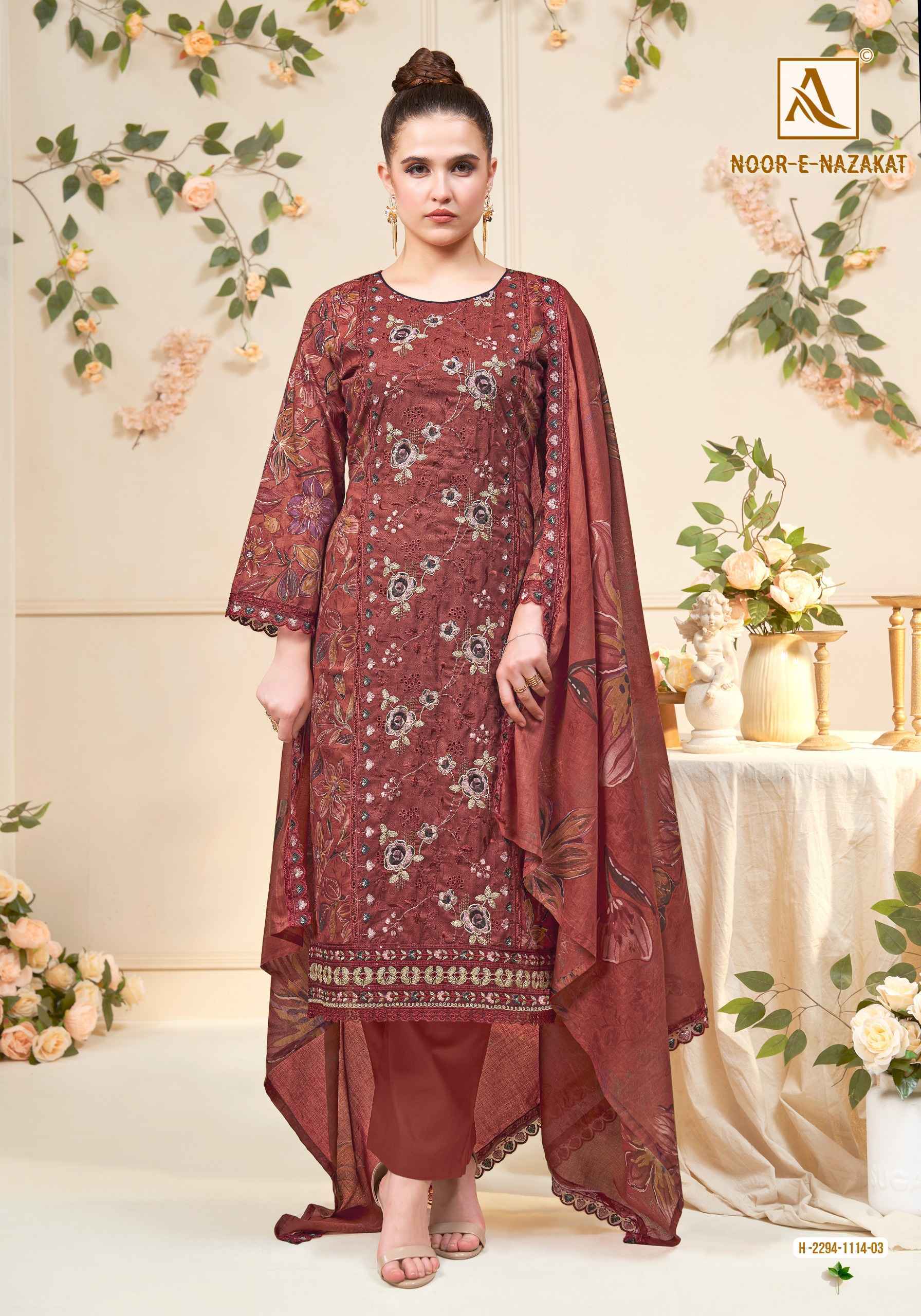 Alok Noor E Nazakat Cambric Cotton Suit _ Wholesale Surat Rate ( 6 Pcs Catalog )