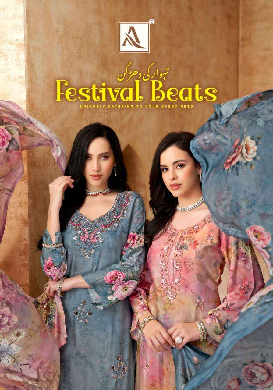Alok Suit Festival Beats Fancy Muslin Dress Material _  Wholesale surat Rate ( 6 Pcs catalog )