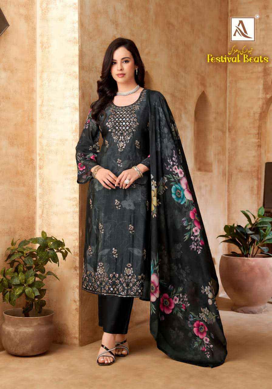 Alok Suit Festival Beats Fancy Muslin Dress Material _  Wholesale surat Rate ( 6 Pcs catalog )