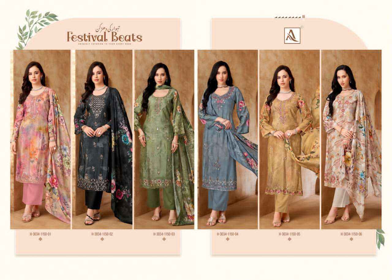 Alok Suit Festival Beats Fancy Muslin Dress Material _  Wholesale surat Rate ( 6 Pcs catalog )