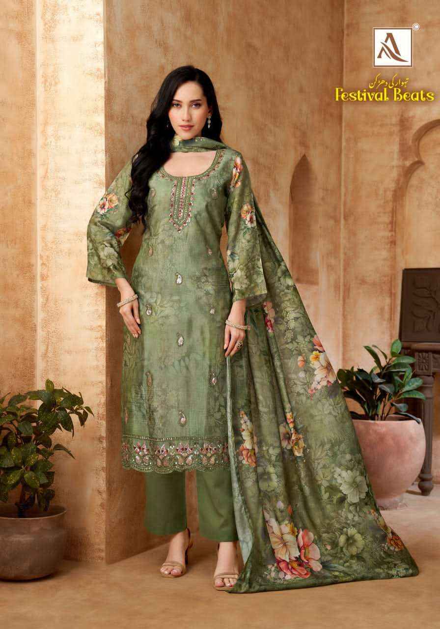Alok Suit Festival Beats Fancy Muslin Dress Material _  Wholesale surat Rate ( 6 Pcs catalog )