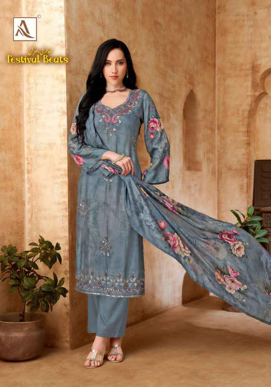 Alok Suit Festival Beats Fancy Muslin Dress Material _  Wholesale surat Rate ( 6 Pcs catalog )