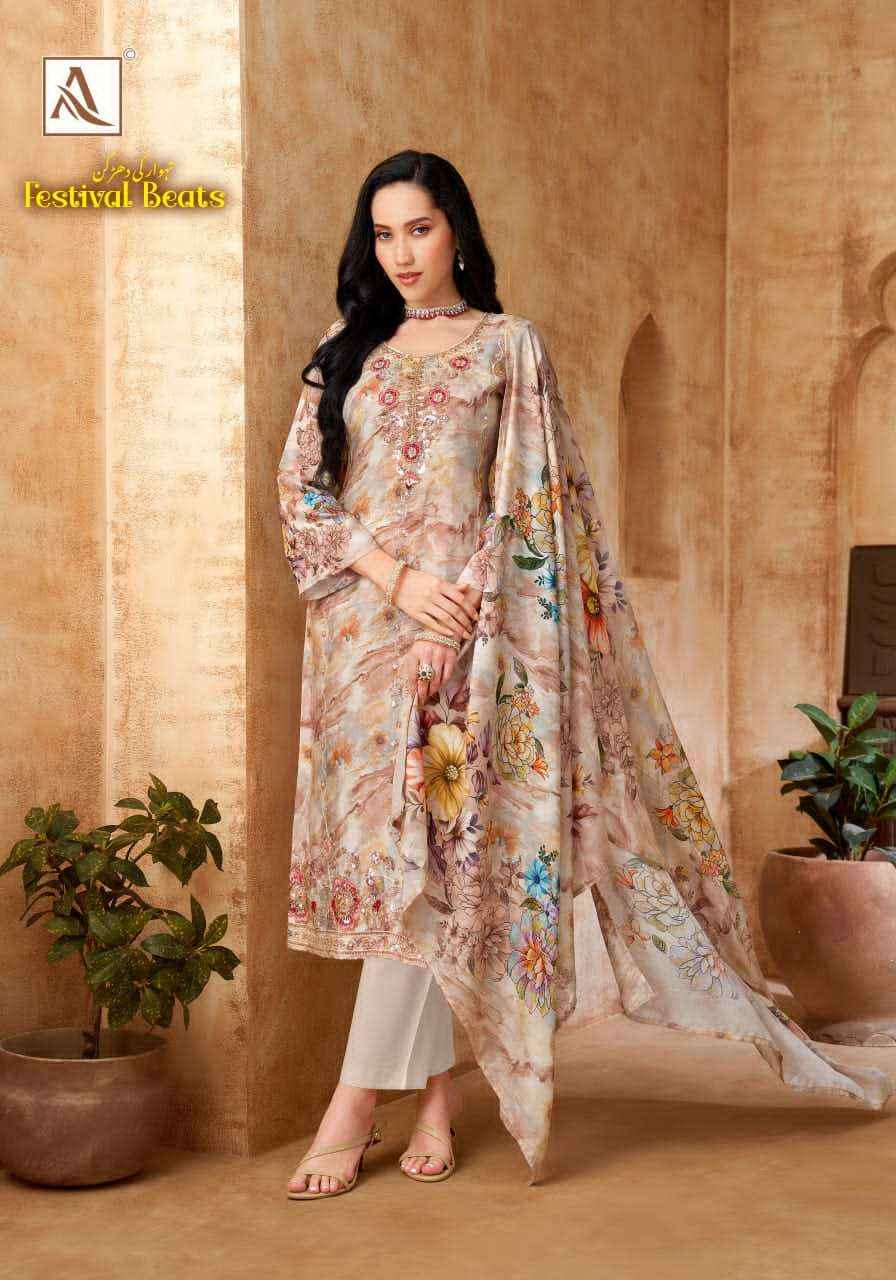 Alok Suit Festival Beats Fancy Muslin Dress Material _  Wholesale surat Rate ( 6 Pcs catalog )