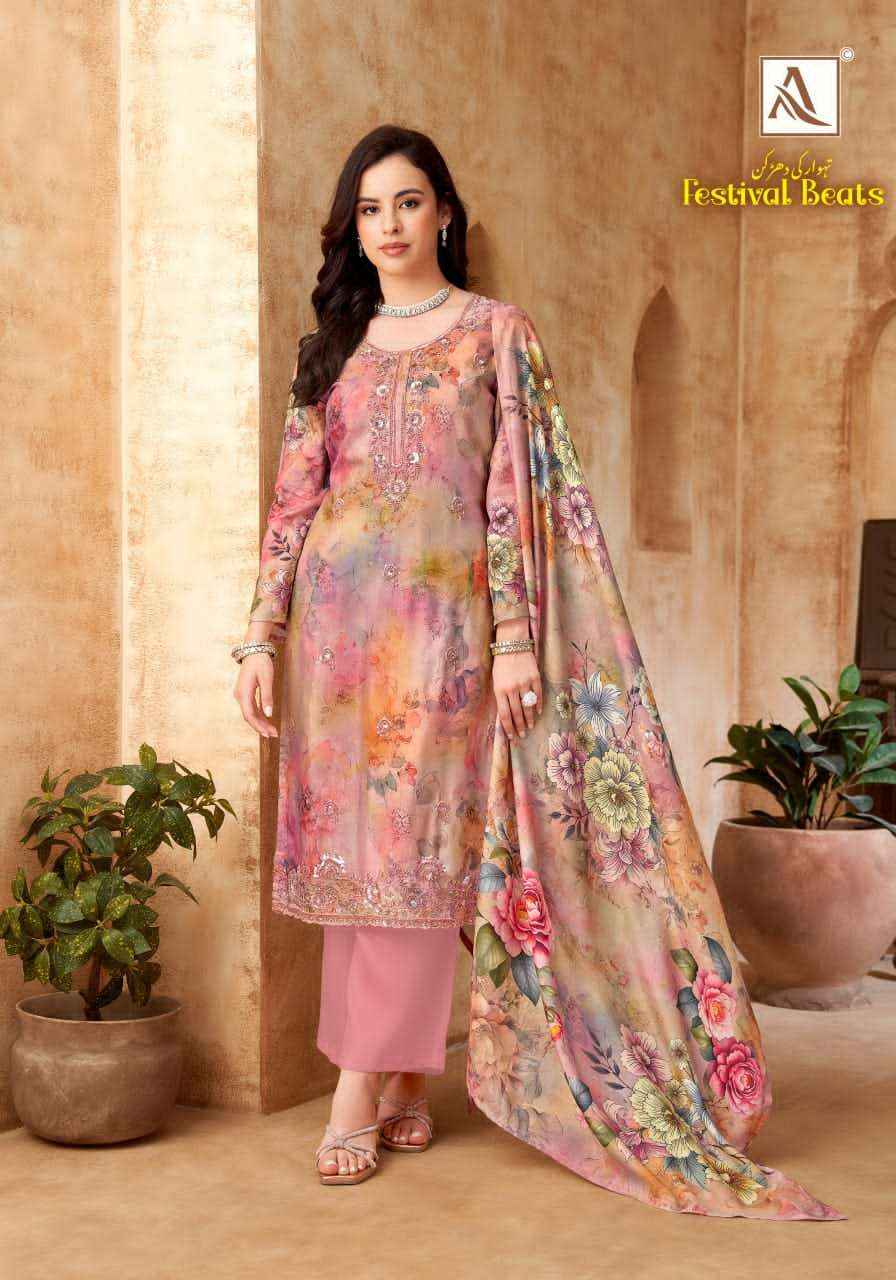 Alok Suit Festival Beats Fancy Muslin Dress Material _  Wholesale surat Rate ( 6 Pcs catalog )