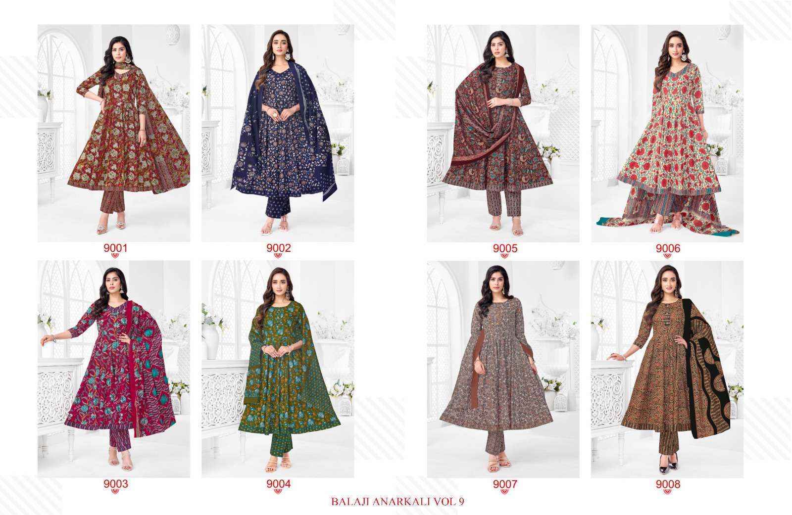 Balaji Anarkali Vol 9 Cotton Kurti Combo Wholesale Surat Market Rate ( 8 Pcs Catalog )