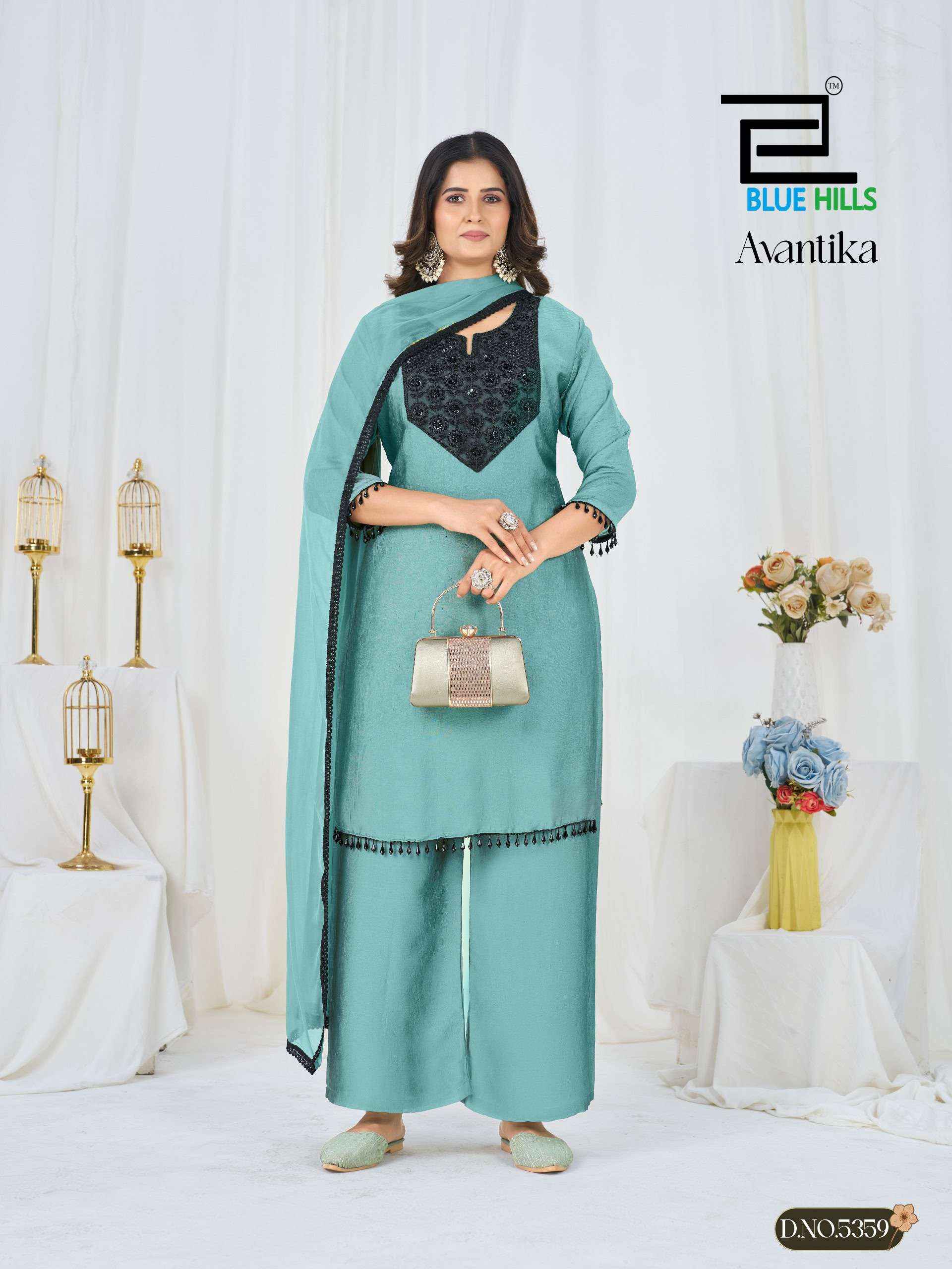 BLUE HILLS AVANTIKA RANGOLI CRUSH FABRIC FANCY WORKS LADIES 3PCS SET _ NEW COLLECTION AT WHOLESALE PRICE ( 4 PCS CATALOG )
