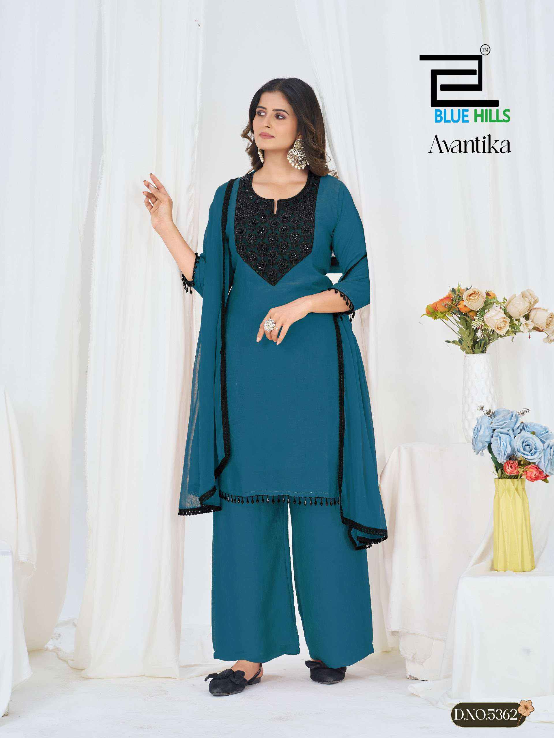 BLUE HILLS AVANTIKA RANGOLI CRUSH FABRIC FANCY WORKS LADIES 3PCS SET _ NEW COLLECTION AT WHOLESALE PRICE ( 4 PCS CATALOG )