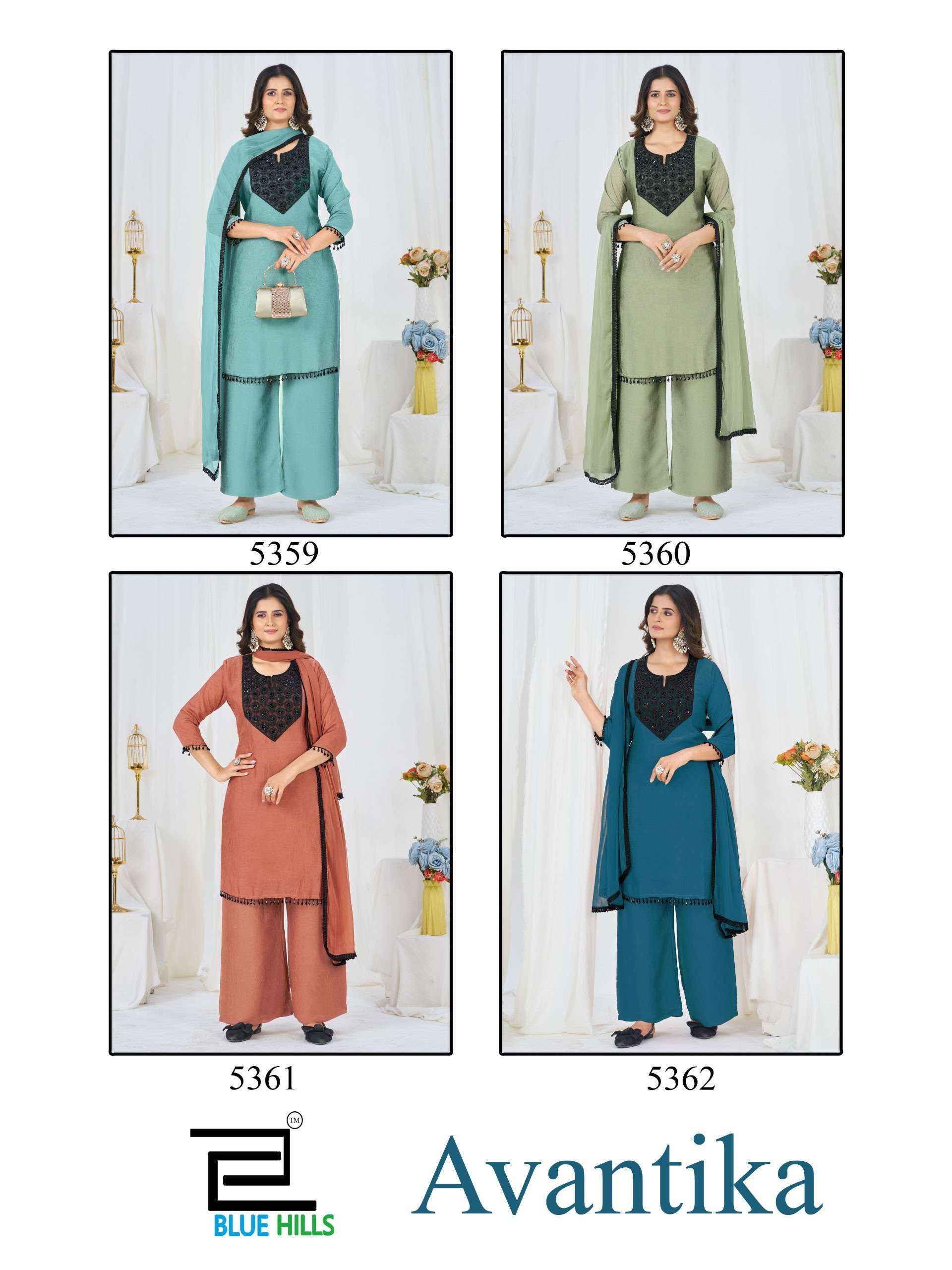BLUE HILLS AVANTIKA RANGOLI CRUSH FABRIC FANCY WORKS LADIES 3PCS SET _ NEW COLLECTION AT WHOLESALE PRICE ( 4 PCS CATALOG )