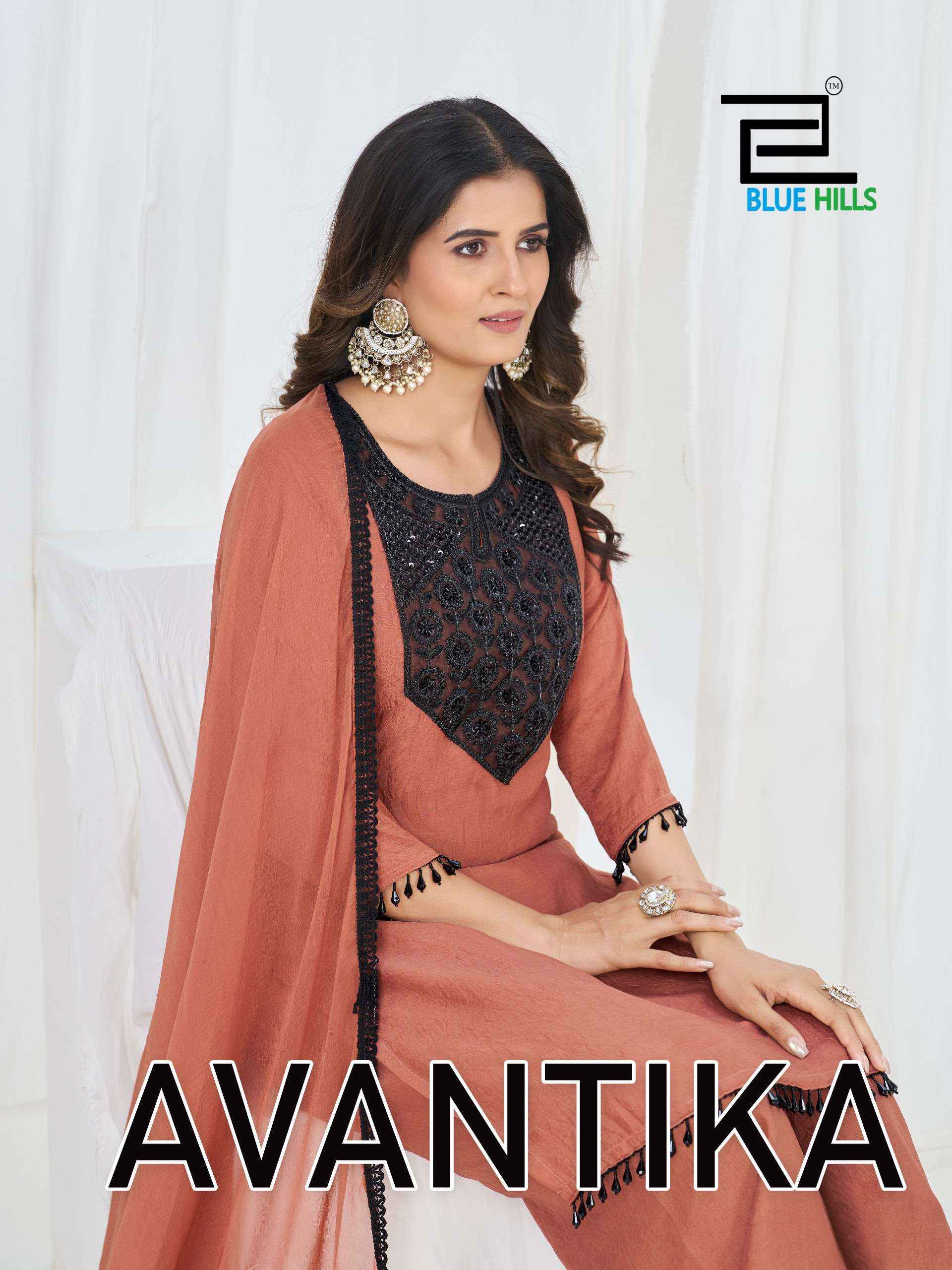 BLUE HILLS AVANTIKA RANGOLI CRUSH FABRIC FANCY WORKS LADIES 3PCS SET _ NEW COLLECTION AT WHOLESALE PRICE ( 4 PCS CATALOG )