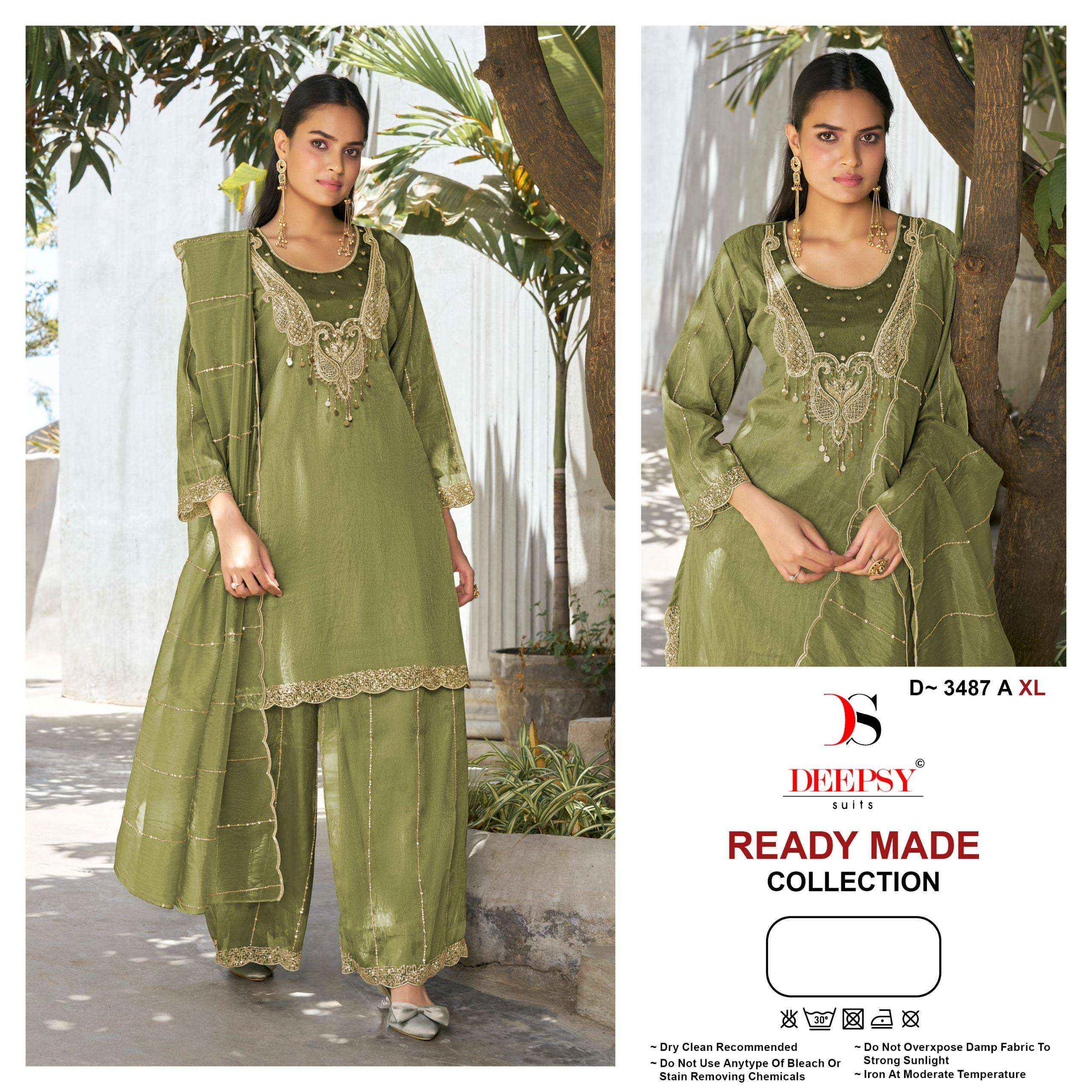 DEEPSY SUITS D 3487 SILK HEAVY EMBROIDERD DESIGNER READY MADE DRESS _ WHOLESALE SURAT RATE ( 4 PCS CATALOG )