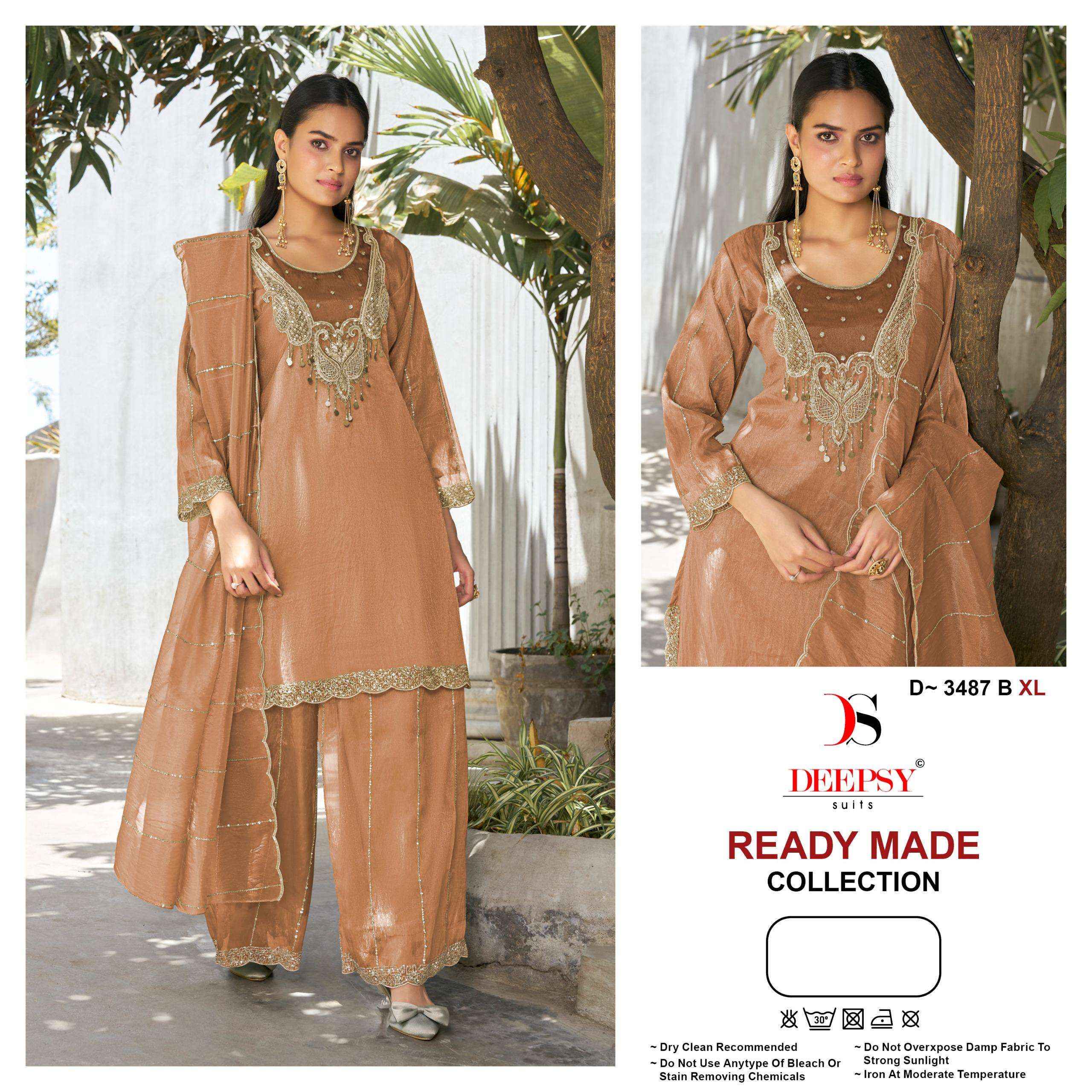 DEEPSY SUITS D 3487 SILK HEAVY EMBROIDERD DESIGNER READY MADE DRESS _ WHOLESALE SURAT RATE ( 4 PCS CATALOG )