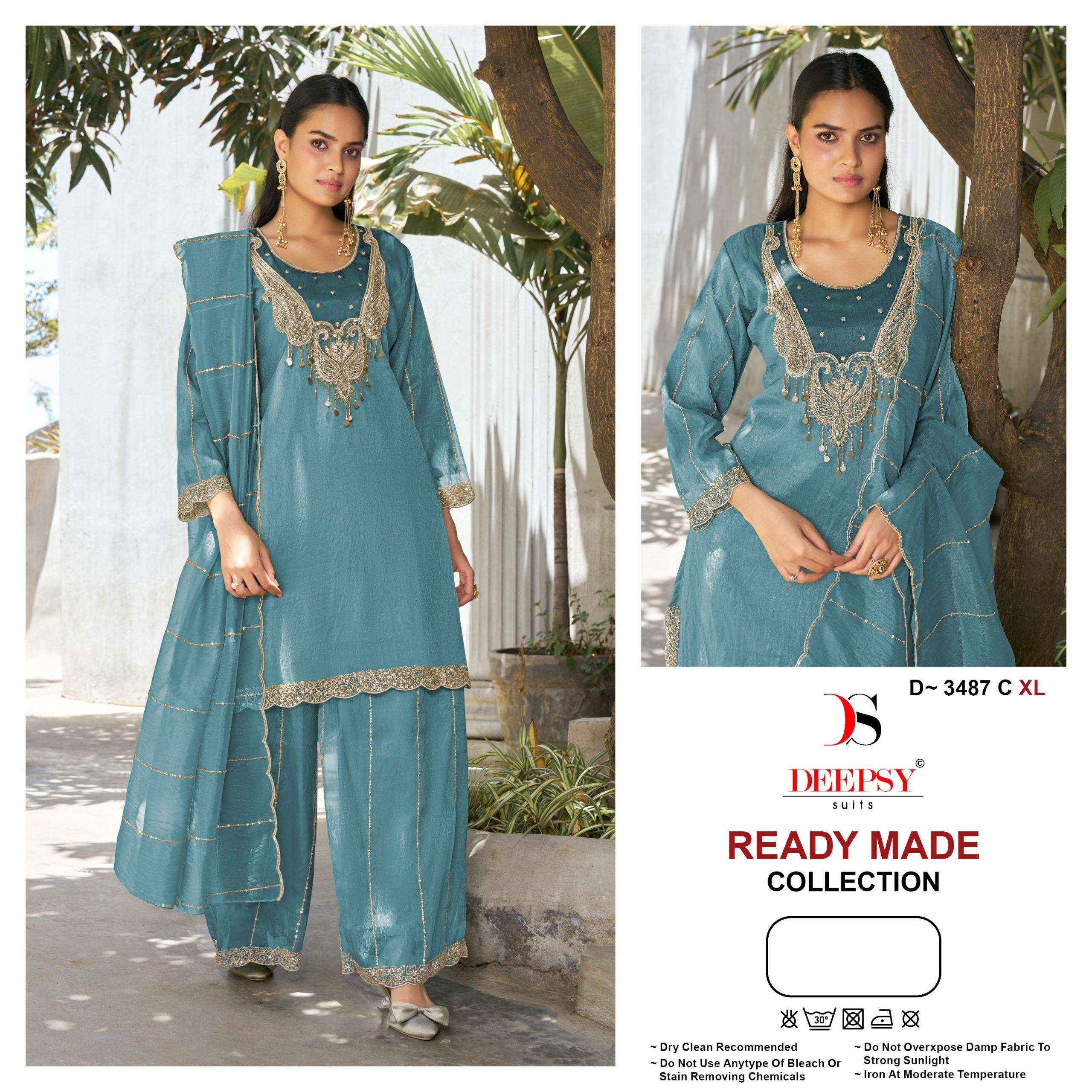 DEEPSY SUITS D 3487 SILK HEAVY EMBROIDERD DESIGNER READY MADE DRESS _ WHOLESALE SURAT RATE ( 4 PCS CATALOG )