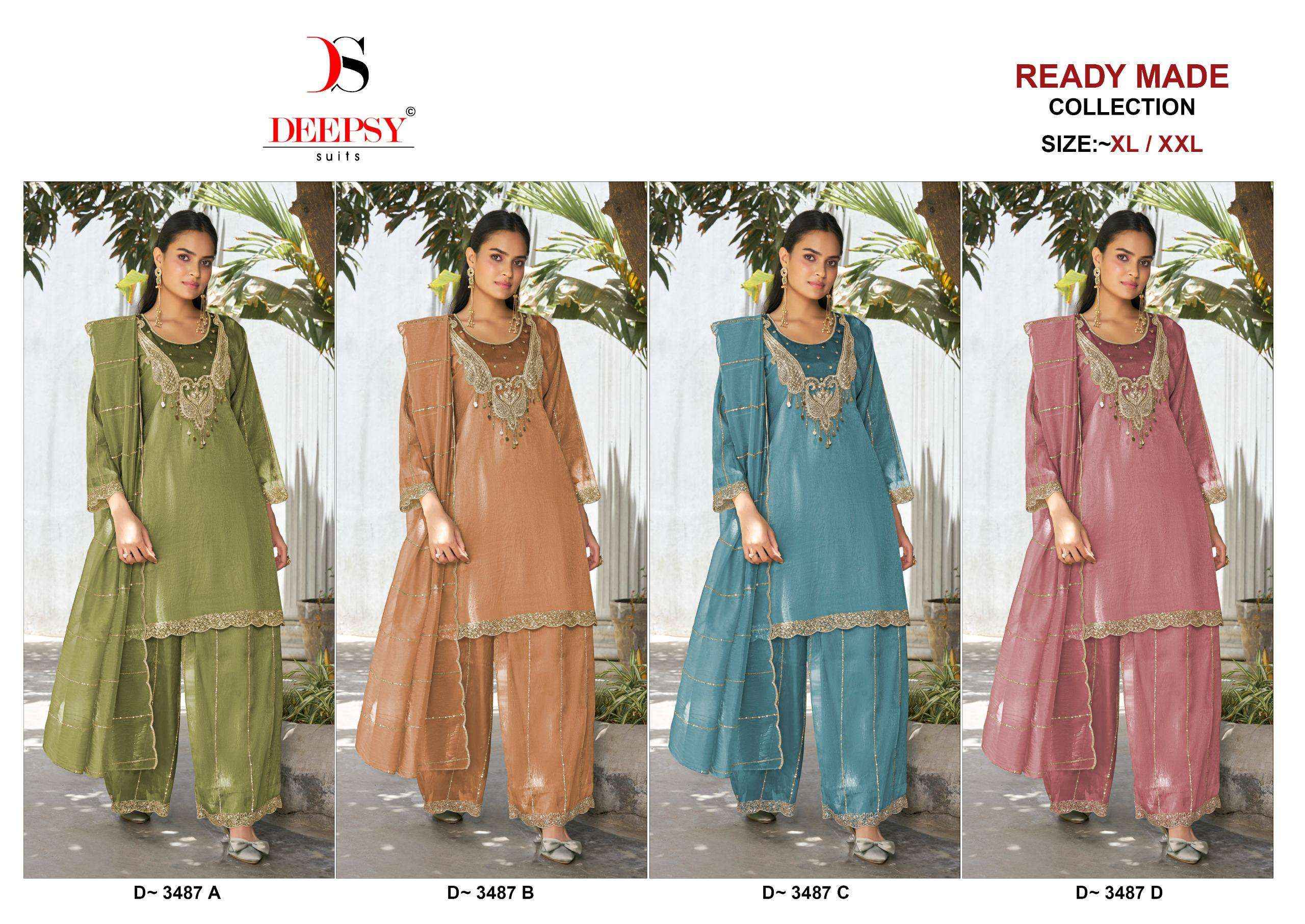 DEEPSY SUITS D 3487 SILK HEAVY EMBROIDERD DESIGNER READY MADE DRESS _ WHOLESALE SURAT RATE ( 4 PCS CATALOG )