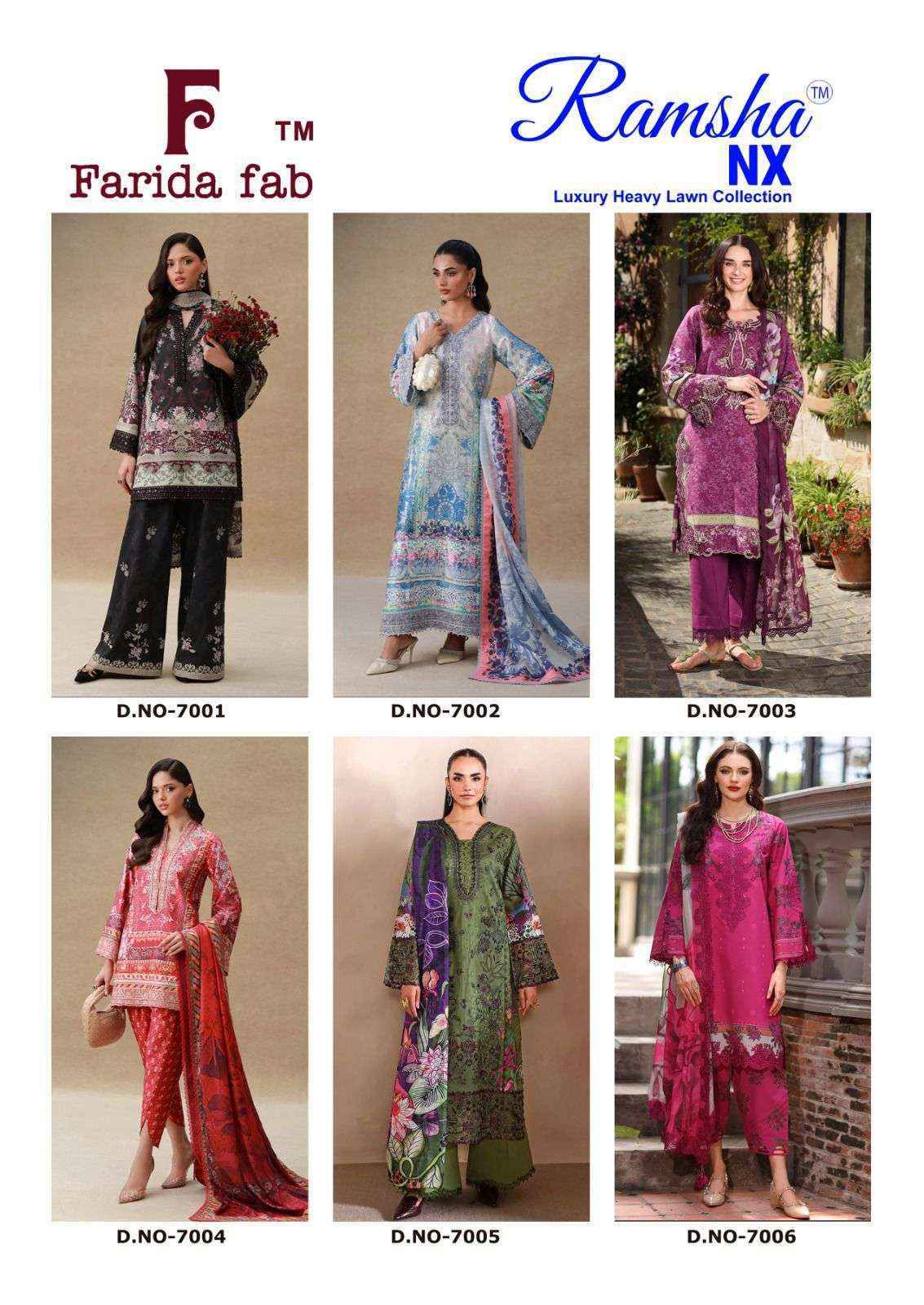 Farida Fab Ramsha Nx Lawn Cotton Dress Material _ Wholesale Surat Rate ( 6 Pcs Catalog )