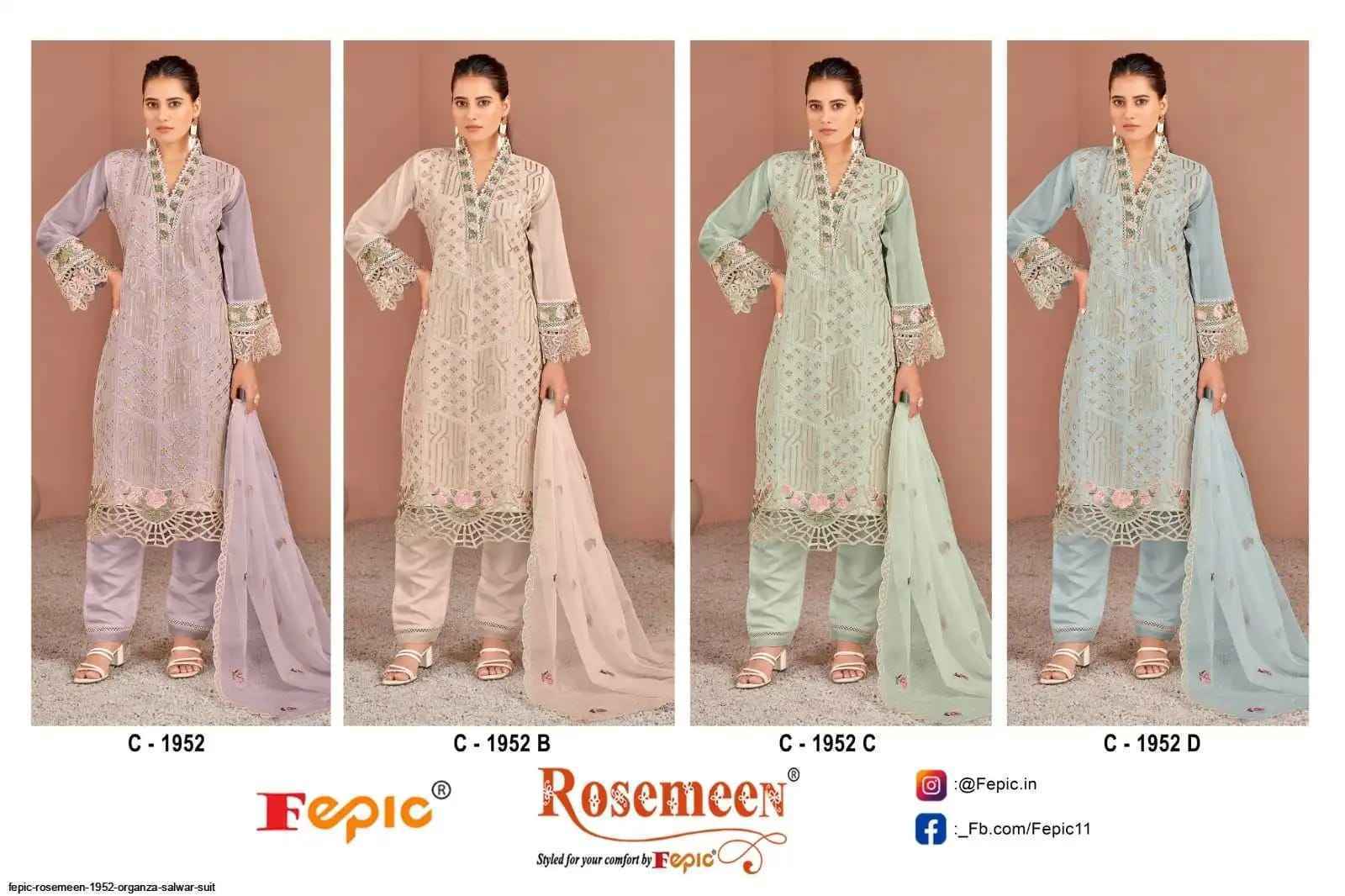 Fepic Rosemeen 1952 Organza Dress Material _ Wholesale Surat Collection  ( 4 Pcs Catalog )