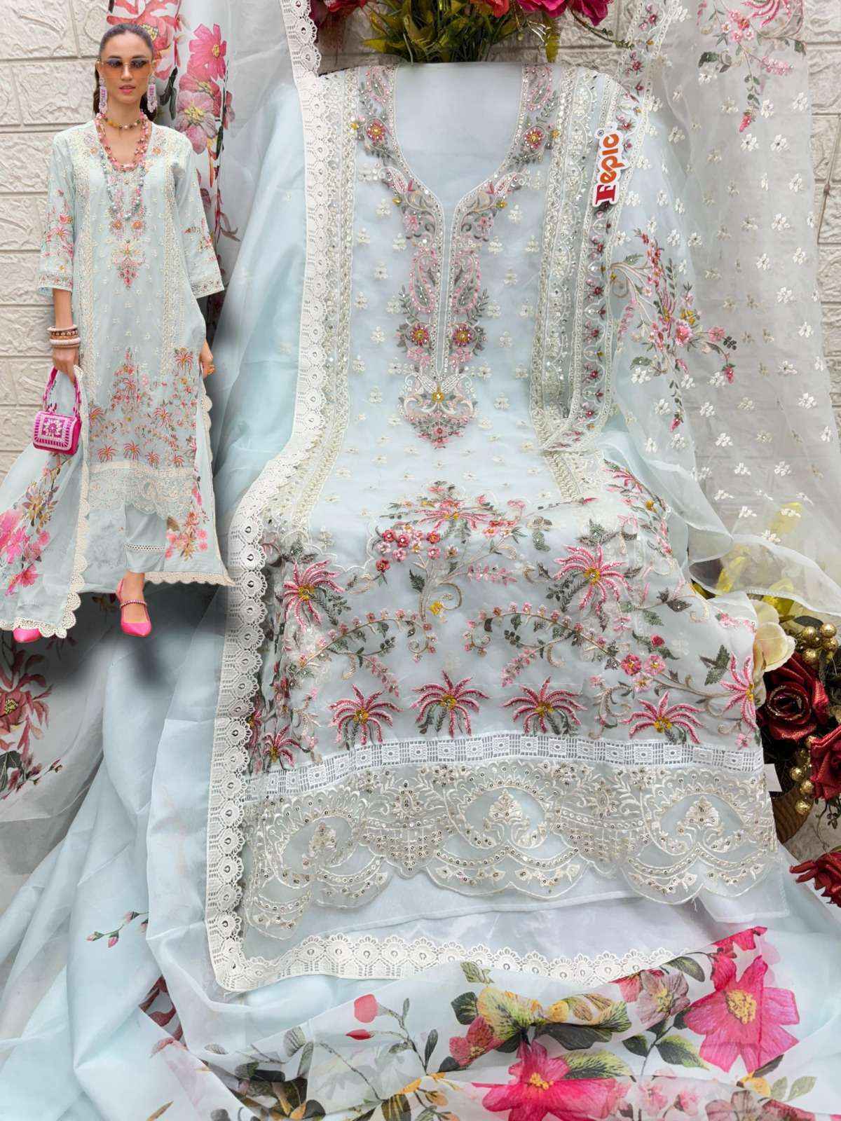 Fepic Rosemeen 1962 Organza Dress Material _ Wholesale Surat Rate ( 3 Pcs Catalog )