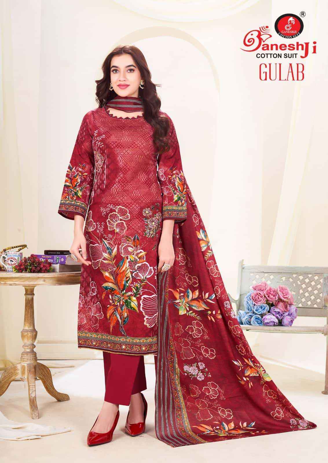 Ganeshji Gulab Vol 1 Unstitch Cotton Ladies Dress _ Wholesale Surat Rate ( 8 Pcs Catalog )
