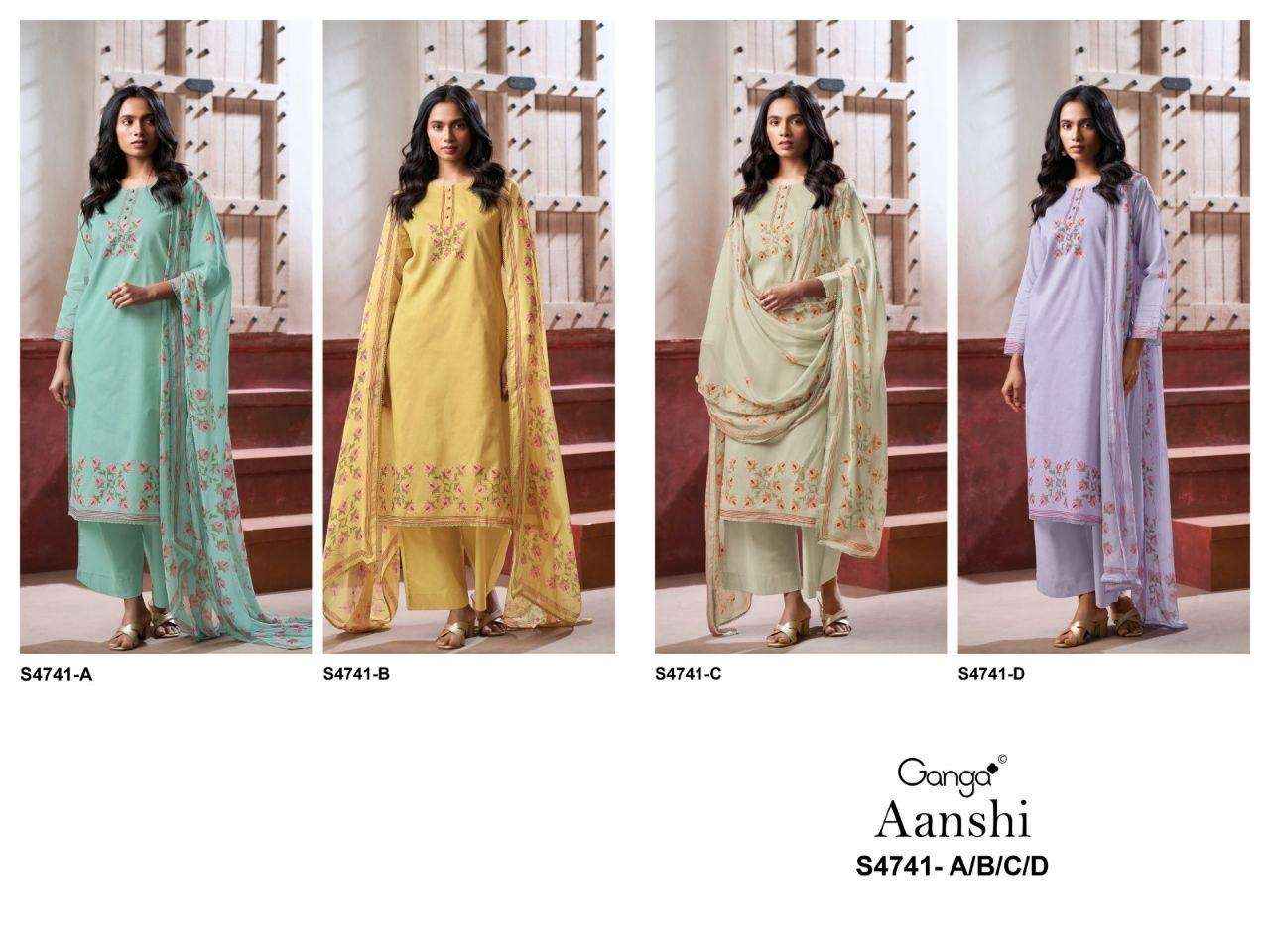 Ganga Fashion Aanshi 4741 Exclusive Pure Organdy _ _ Surat Wholesale Shop ( 4 Pcs Catalog )