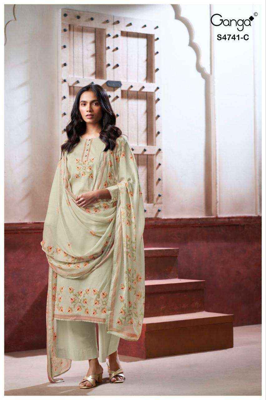 Ganga Fashion Aanshi 4741 Exclusive Pure Organdy _ _ Surat Wholesale Shop ( 4 Pcs Catalog )