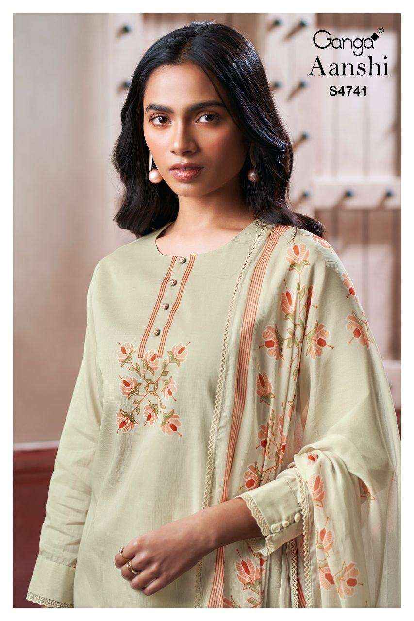 Ganga Fashion Aanshi 4741 Exclusive Pure Organdy _ _ Surat Wholesale Shop ( 4 Pcs Catalog )