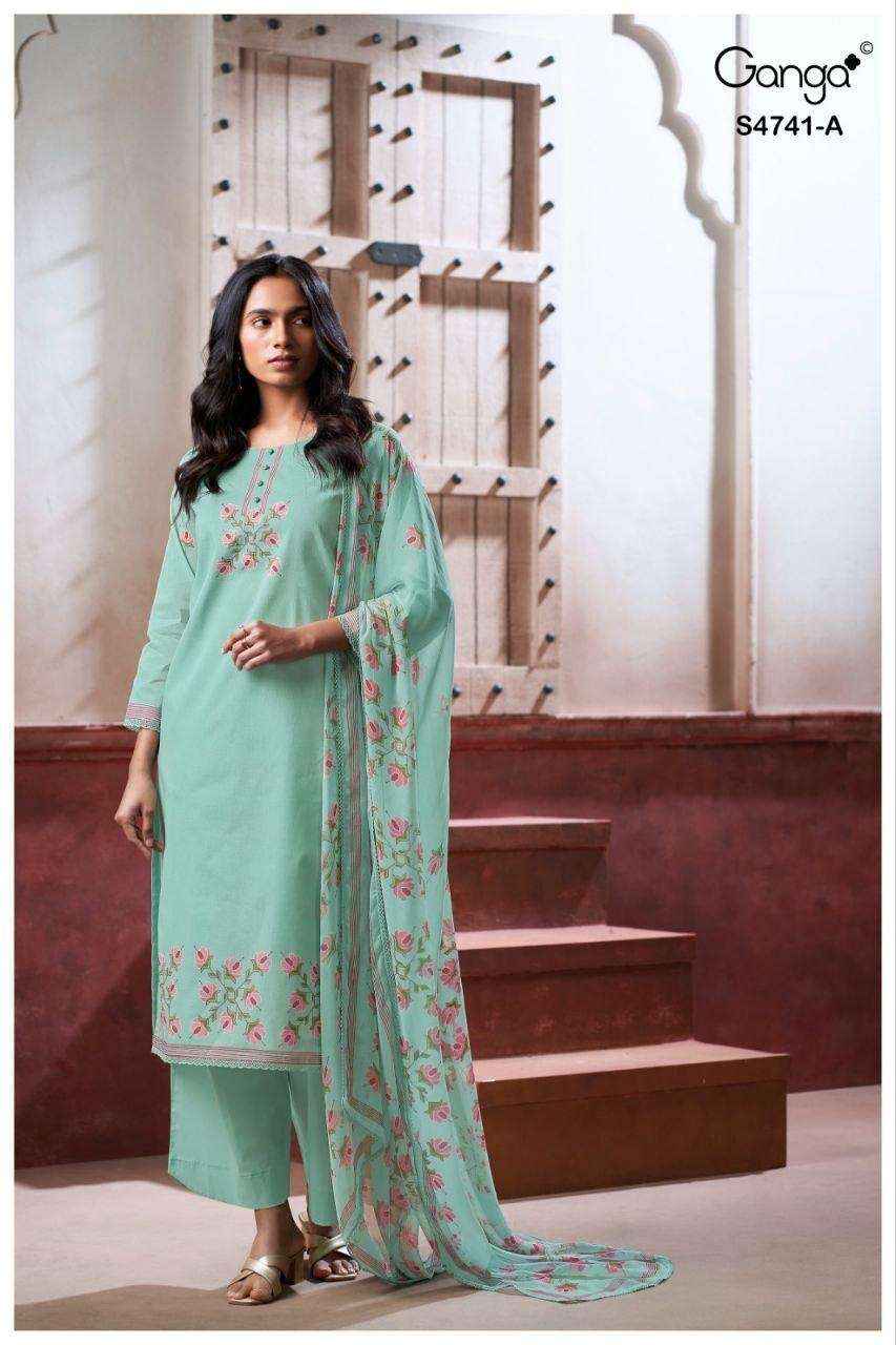 Ganga Fashion Aanshi 4741 Exclusive Pure Organdy _ _ Surat Wholesale Shop ( 4 Pcs Catalog )
