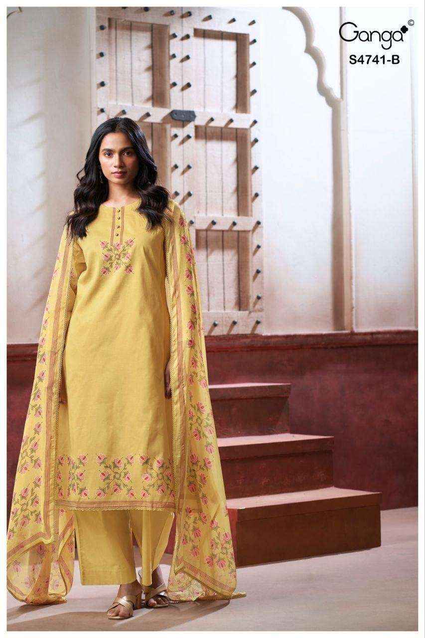 Ganga Fashion Aanshi 4741 Exclusive Pure Organdy _ _ Surat Wholesale Shop ( 4 Pcs Catalog )
