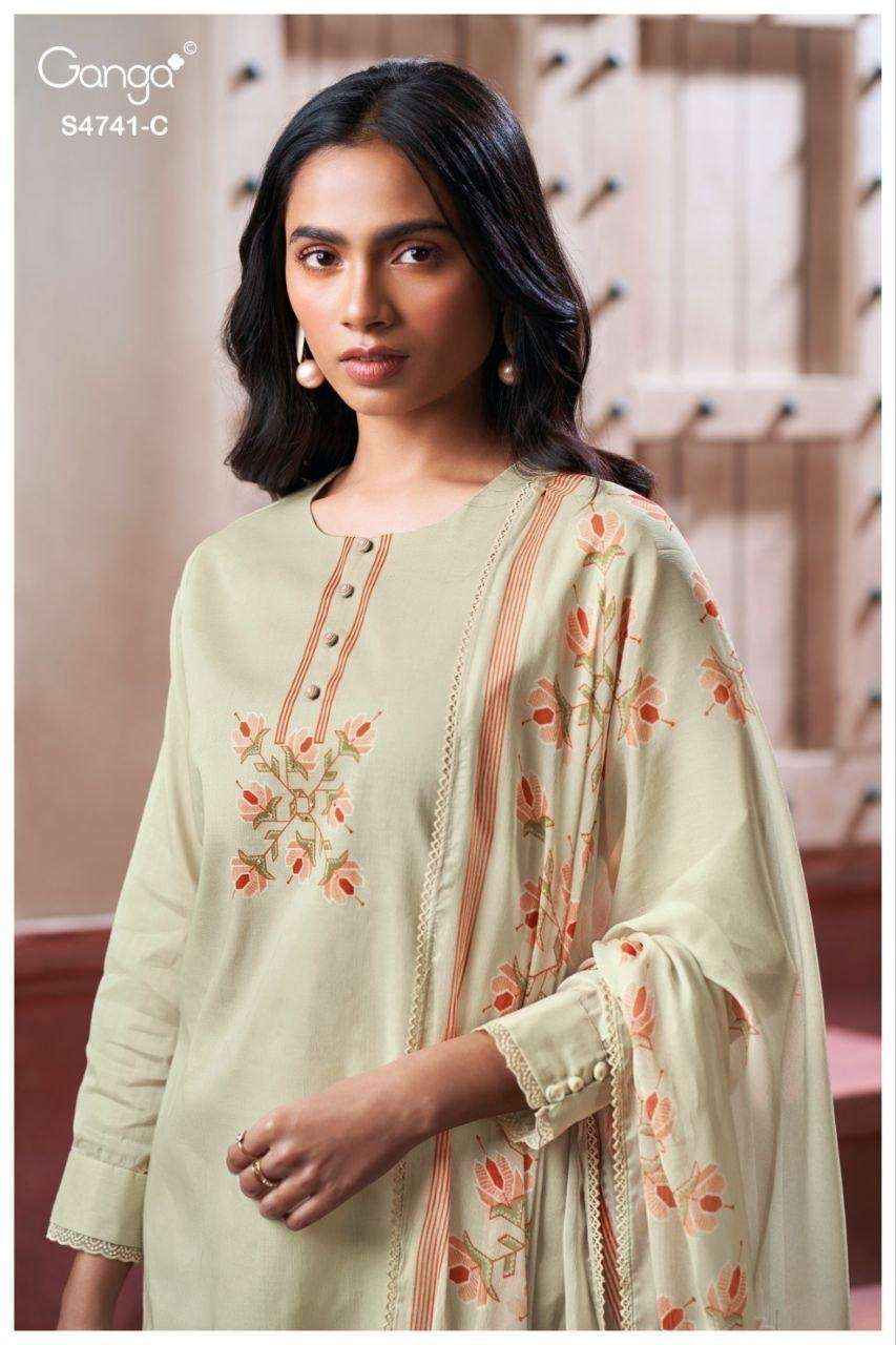 Ganga Fashion Aanshi 4741 Exclusive Pure Organdy _ _ Surat Wholesale Shop ( 4 Pcs Catalog )