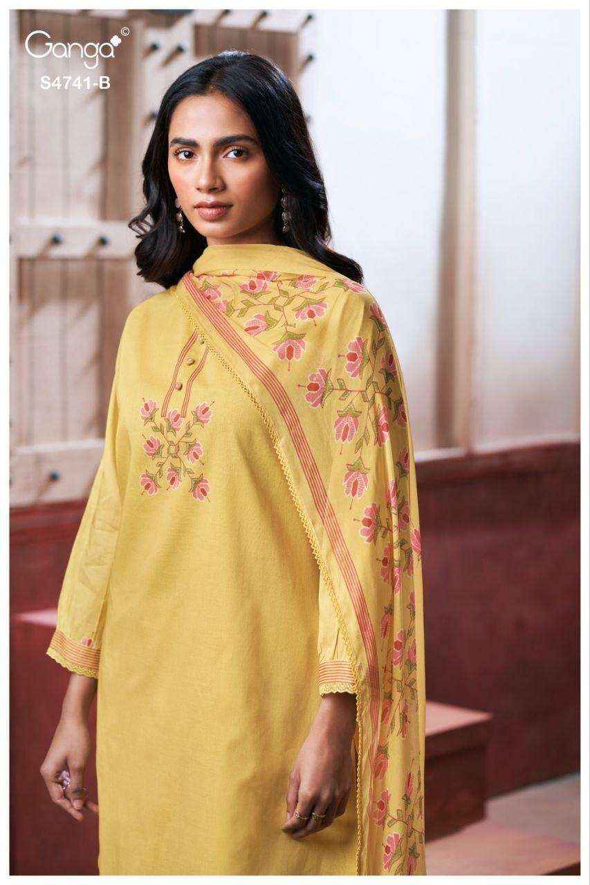 Ganga Fashion Aanshi 4741 Exclusive Pure Organdy _ _ Surat Wholesale Shop ( 4 Pcs Catalog )