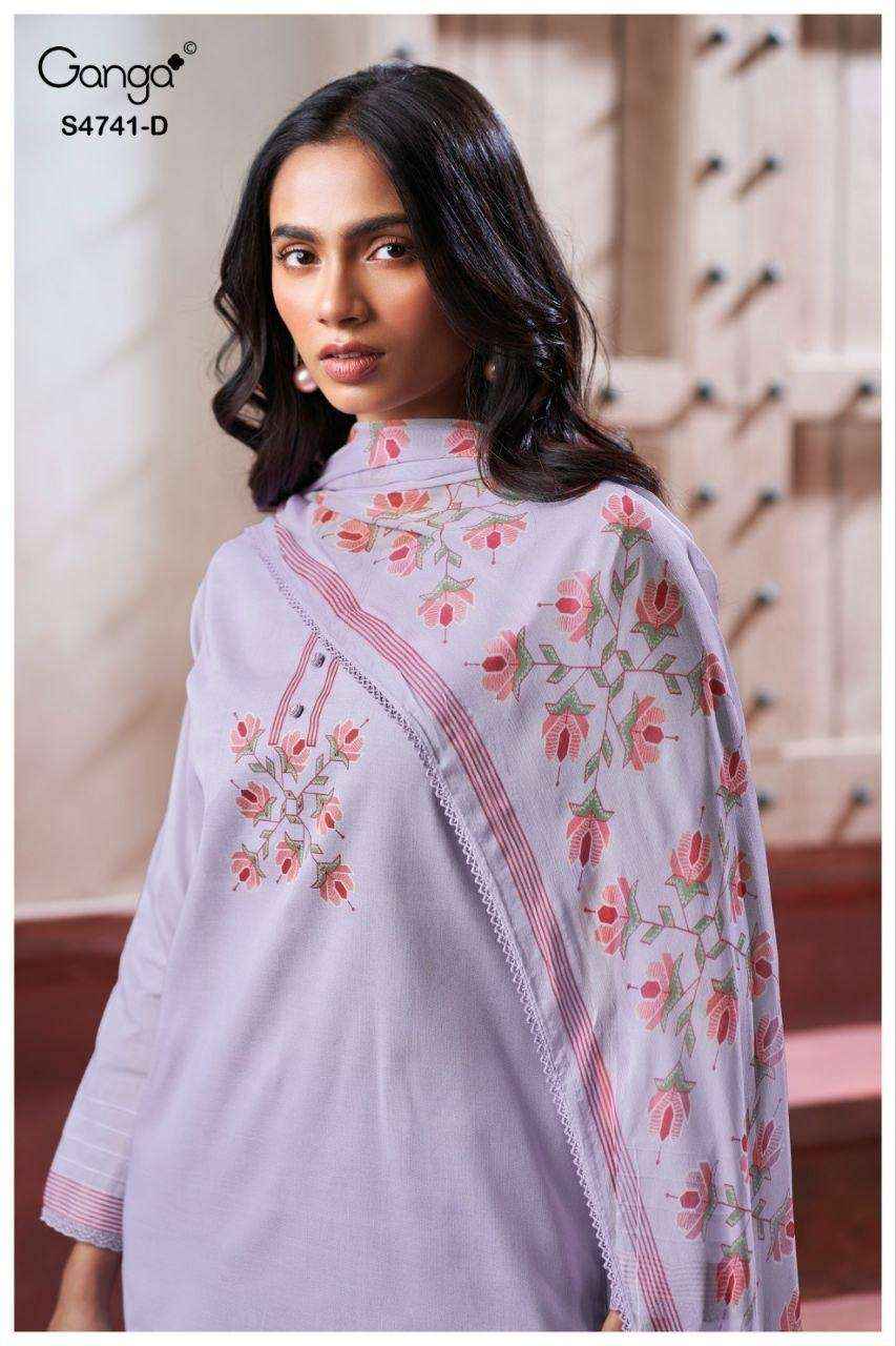 Ganga Fashion Aanshi 4741 Exclusive Pure Organdy _ _ Surat Wholesale Shop ( 4 Pcs Catalog )